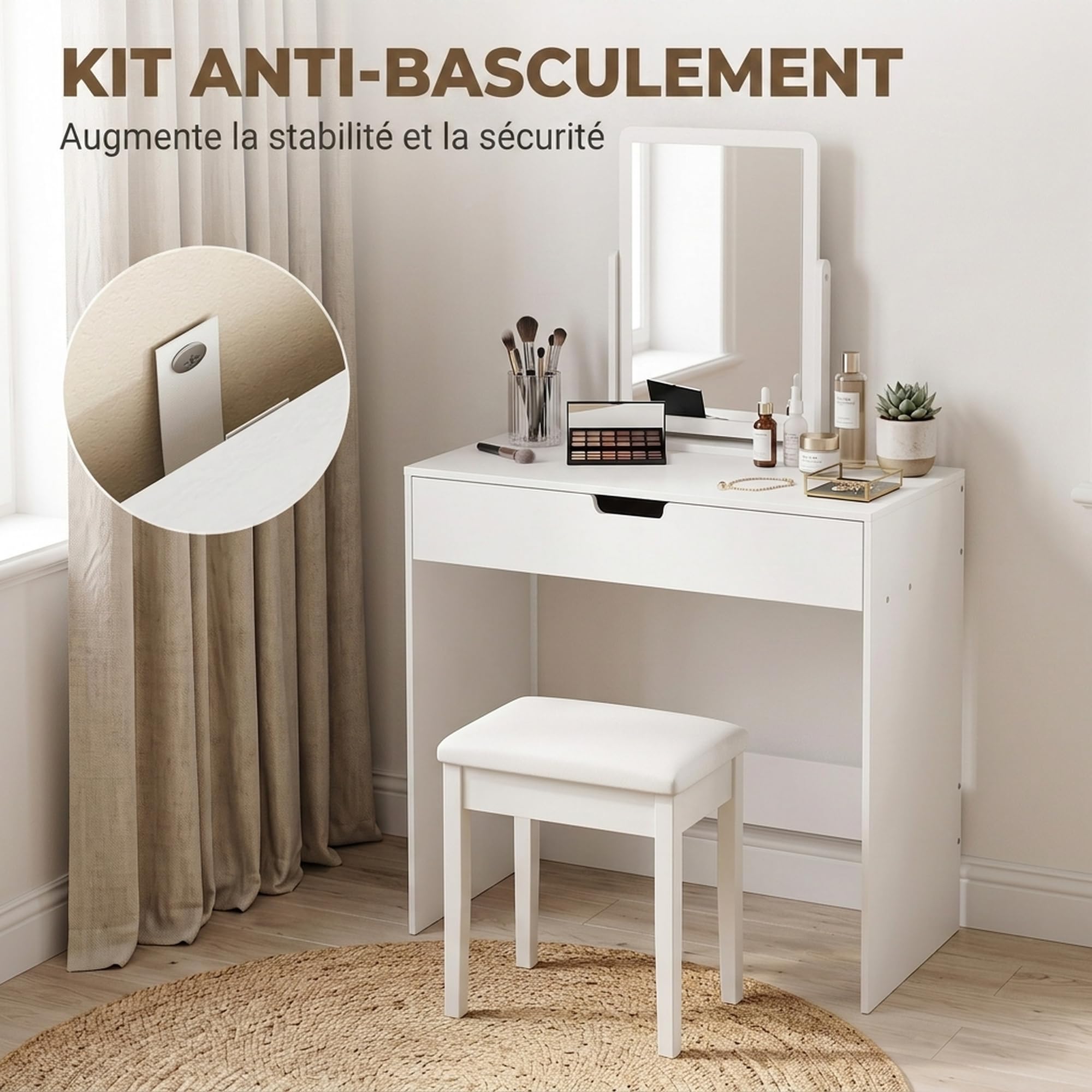HOMCOM Coiffeuse avec Tiroir Moderne pour Chambre 75 x 40 x 75 cm Blanc