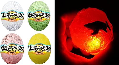 JA-RU Huevos de dinosaurio slime con luces y juguete (4 huevos surtidos) Incluye dinosaurio sorpresa, limo de neón y luces intermitentes Juguetes