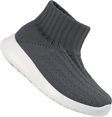Kids Sock Shoes Girls&Boys Lightweight Sneakers Non Slip Breathable Tennis Shoes Pull On Athletic Wide Shoes Washable Black White Pink Grey Khaki Size 6-12