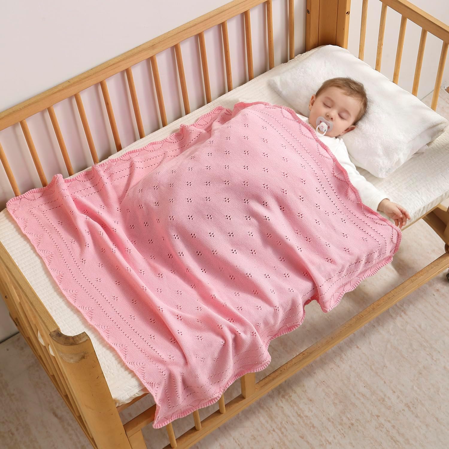 Baby Blanket 100% Luxury Cotton Knit Receiving Swaddle Cuddle Crib Blankets for Boy Girl Newborns Toddler Pink 40×30