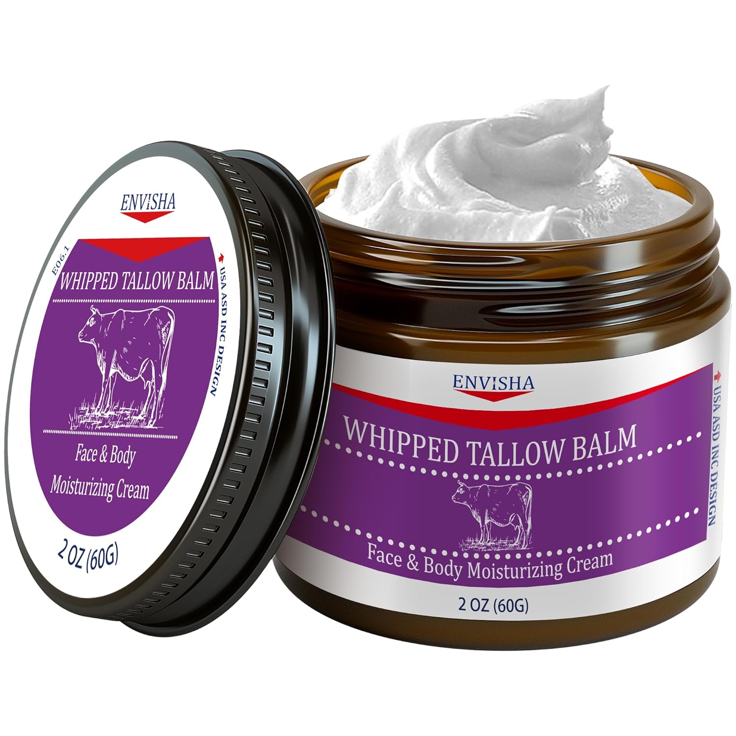 ENVISHA Beef Tallow for Skin – Organic Grass-Fed Handmade Whipped Beef Tallow Balm – Deeply Moisturizing and Hydrating for Face & Body – Natural Skin Care