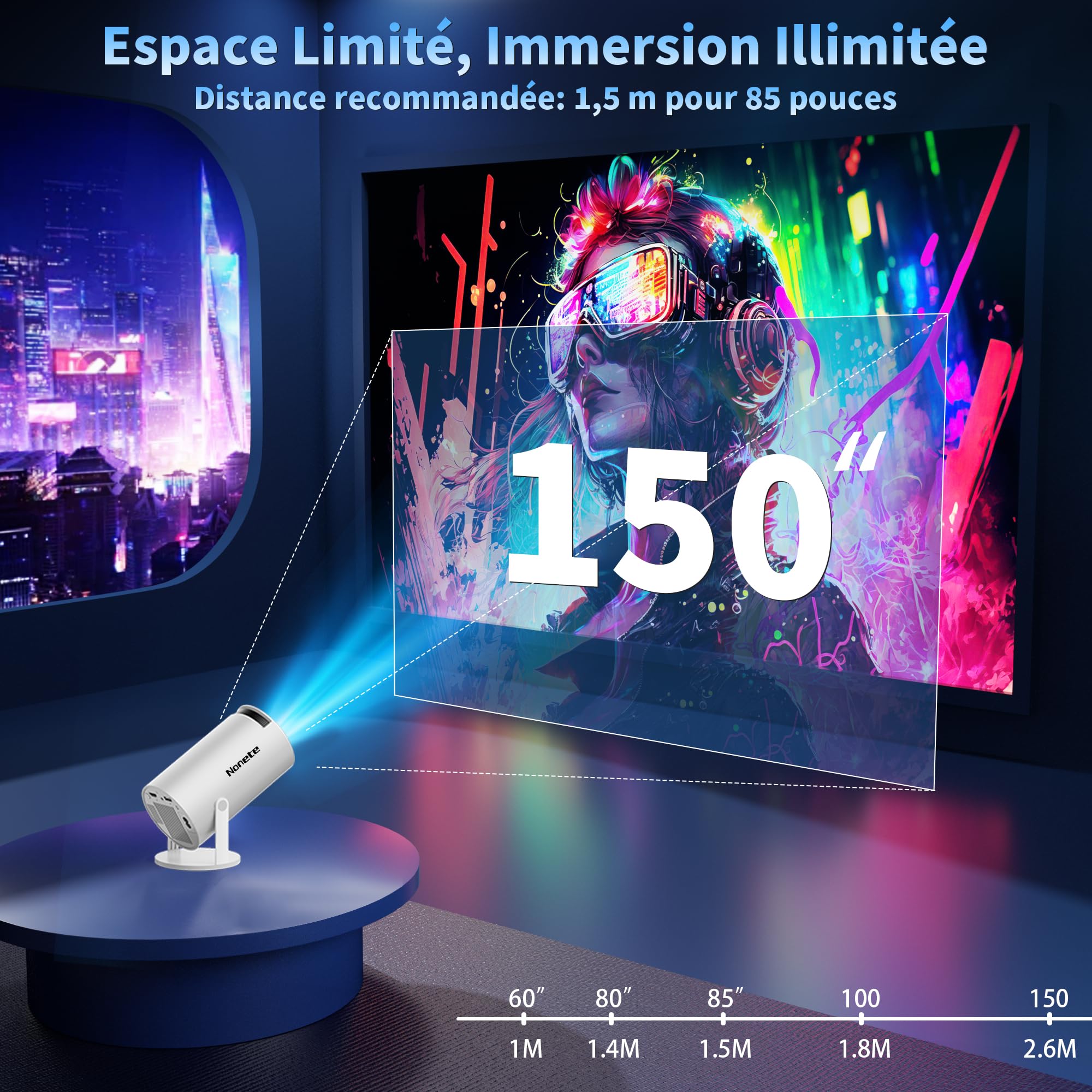 Nonete Vidéoprojecteur 1080P FHD Mini Projecteur Video 4K avec WiFi 6 BT5.2 Android TV – Bild 8
