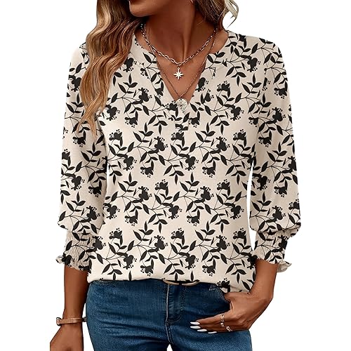 LOMON Women's 2025 Fashion Tops 3/4 Length Sleeve Business Casual Blouses Summer Tees Shirts（S-4XL