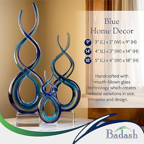 Miniatura 4 de Badash Touch of Blues - Escultura de cristal azul estilo Murano - Arte de vidrio azul para decoración del hogar - Escultura de onda de vidrio