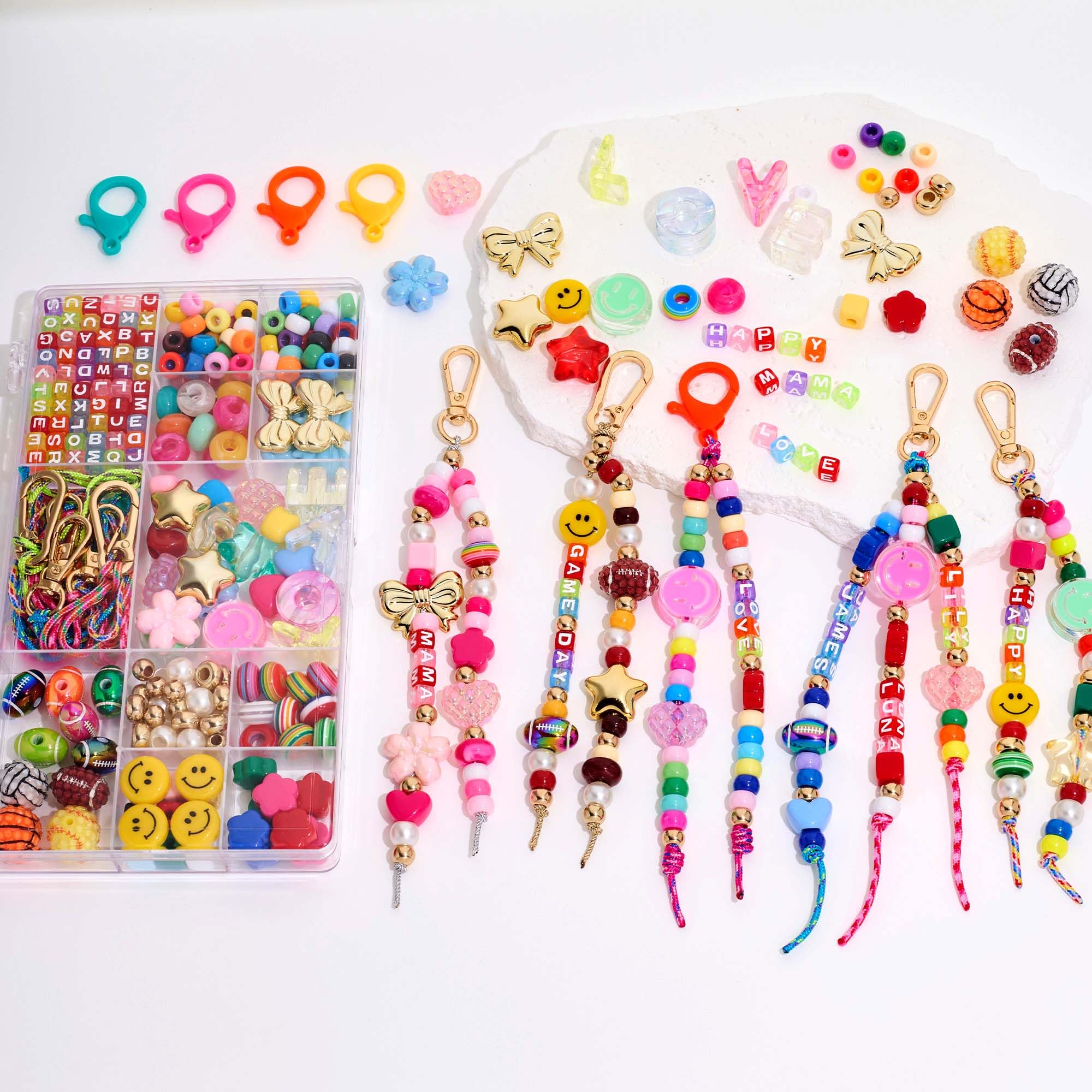 TOVABA Kit per Fare Portachiavi Fai da Te - Set Creativo per Realizzare Portachiavi Personalizzati con Perline Colorate e Accessori per Bambini e Adulti