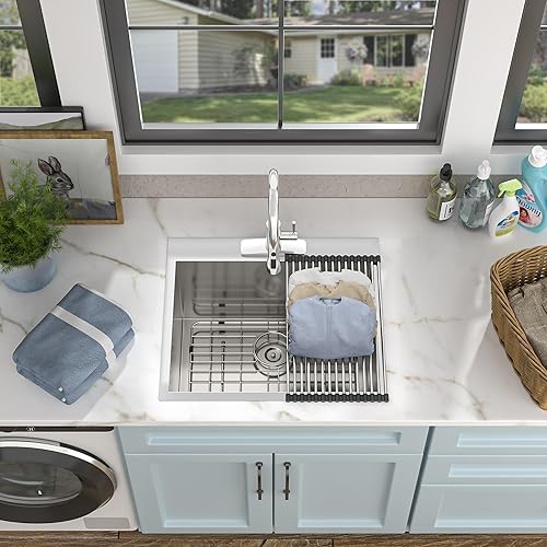 Miniatura 63 de Fregadero de lavandería de 25 x 22 pulgadas, montaje superior, acero inoxidable T304, calibre 16, 12 pulgadas de profundidad, fregadero individual