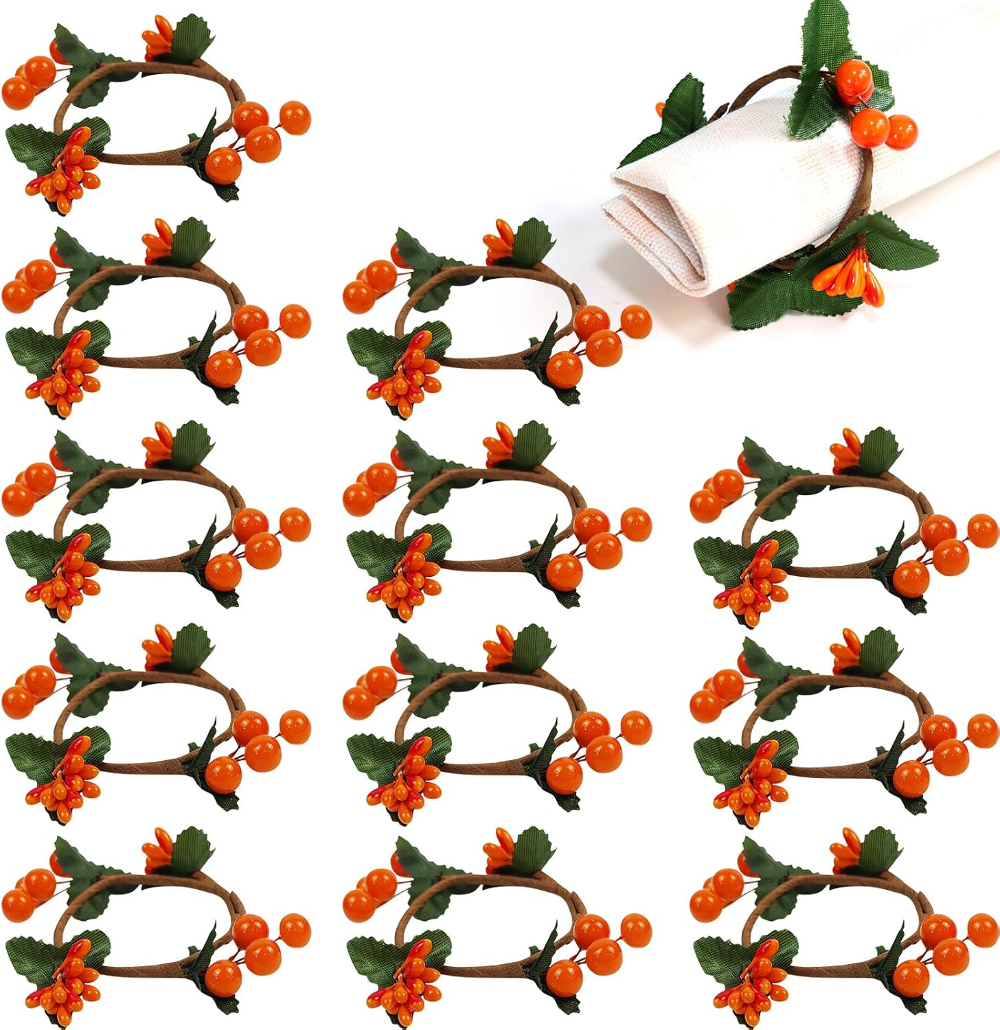 Cieovo 12 Pieces Fall Napkin Rings Set Rustic Napkin Ring