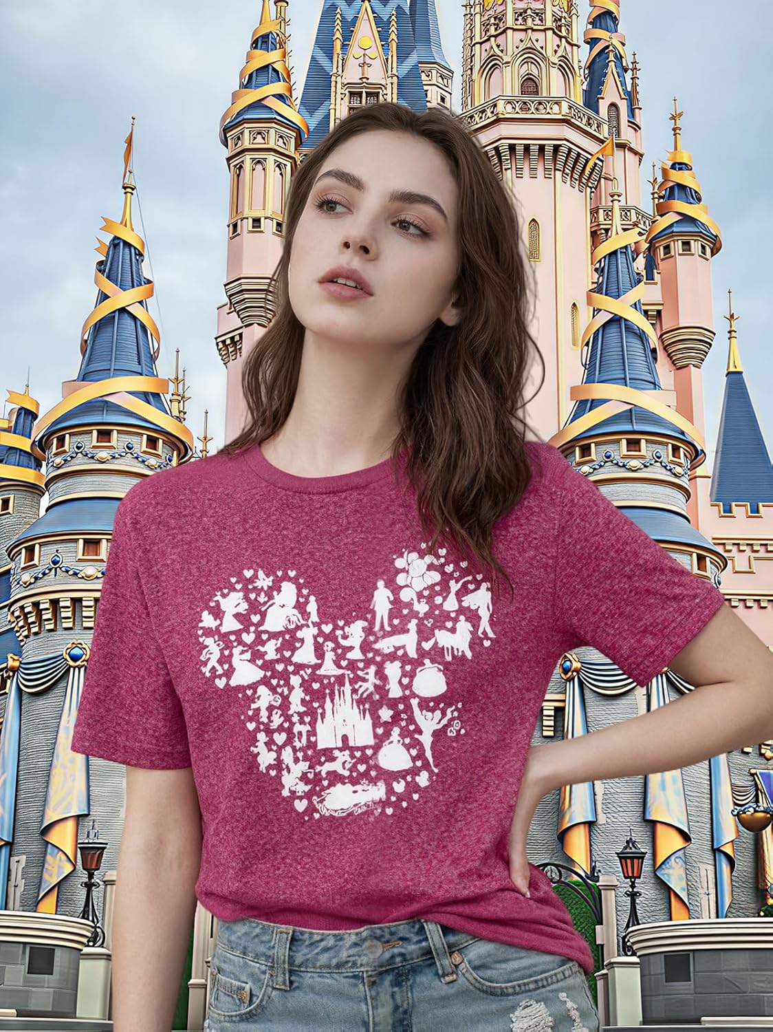 ALUS Magic Kingdom Castle Shirts for Women Short Sleeve Crewneck Funny Graphic Tee Tops - Image 5