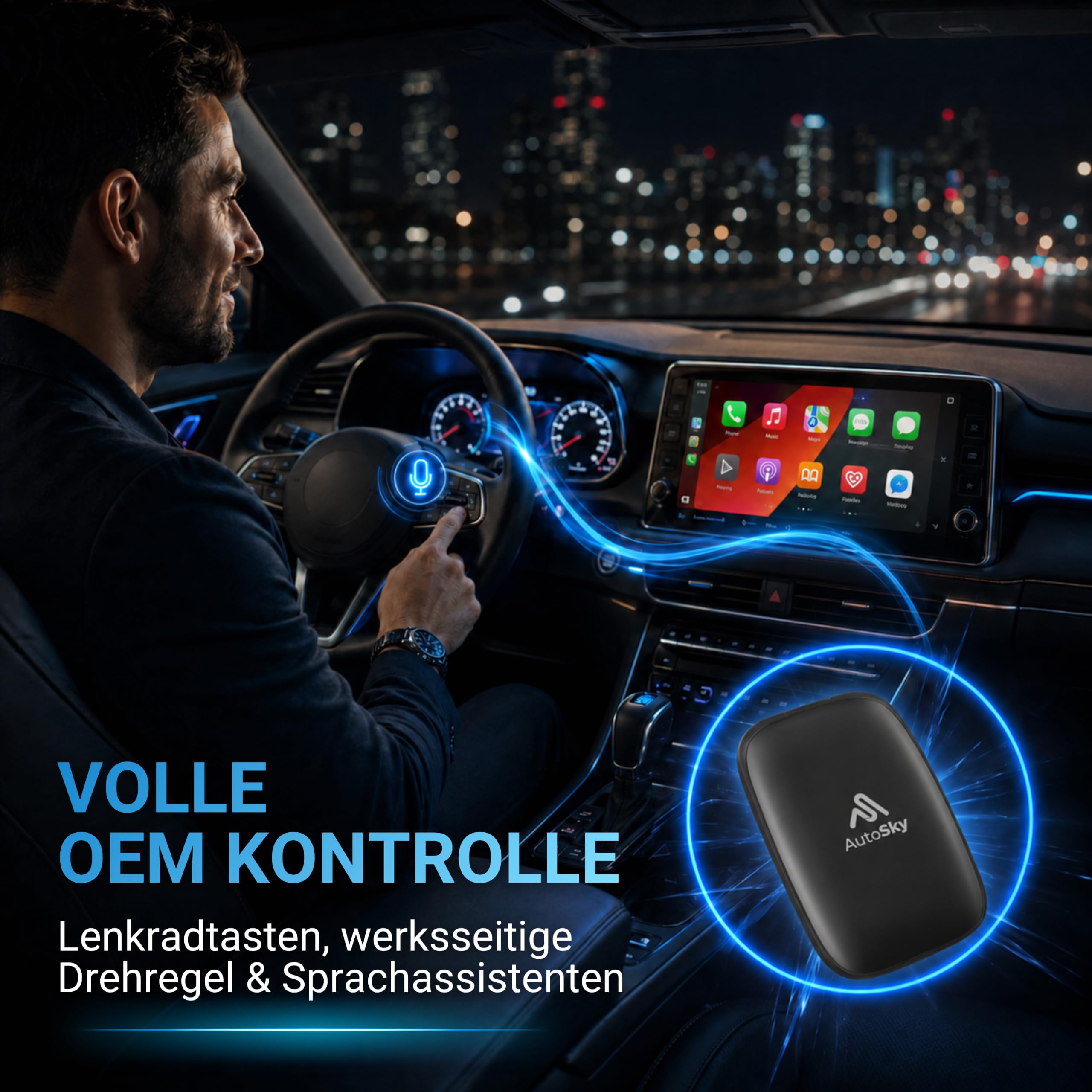 AutoSky Wireless CarPlay & Android Auto AI Box Lite für Fahrzeuge mit Wired CarPlay - Mit Netflix & YouTube - Hotspot Erforderlich - Plug & Play