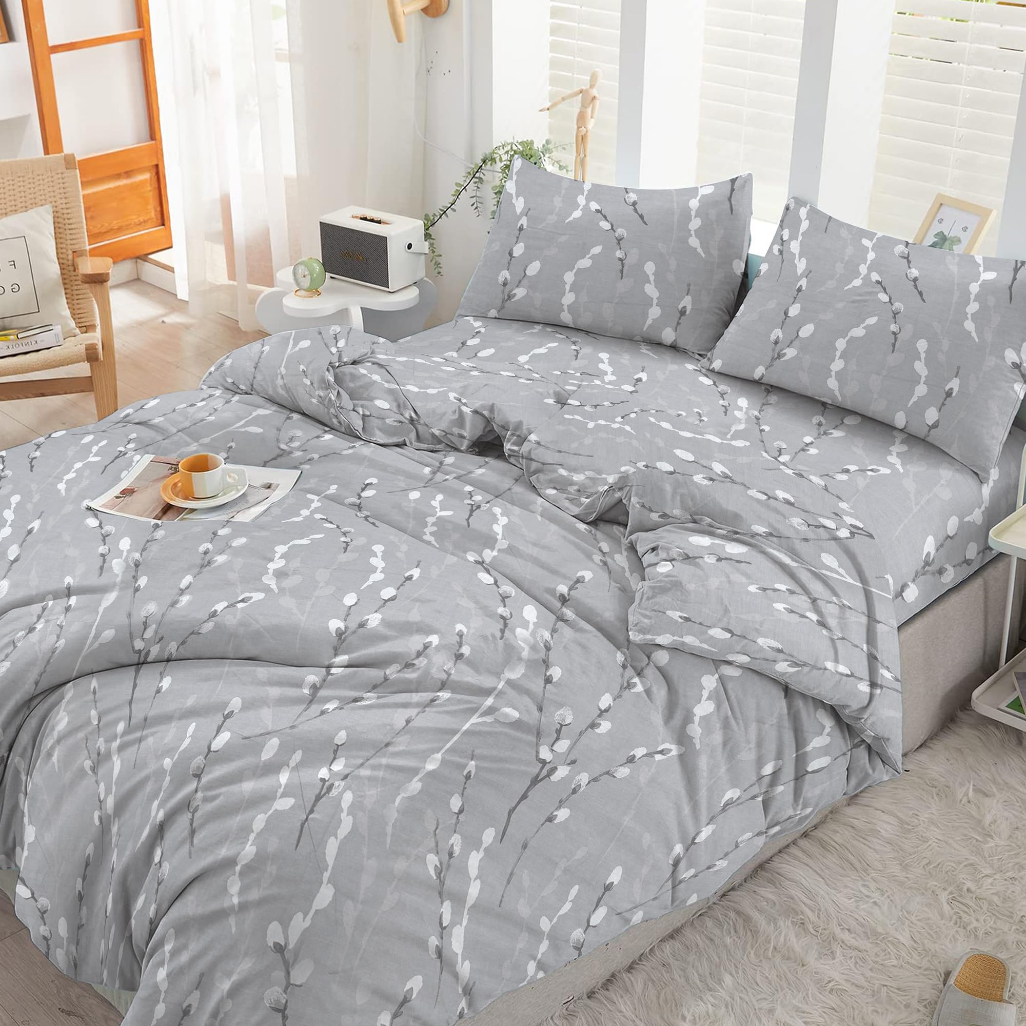 Reliancebedding Super King 4PC Floral Print Duvet Cover Set 100% Egyptian Cotton 400 Thread Count Soft Breathable Hotel Quality Luxury Bedding with Pillowcases — image 1