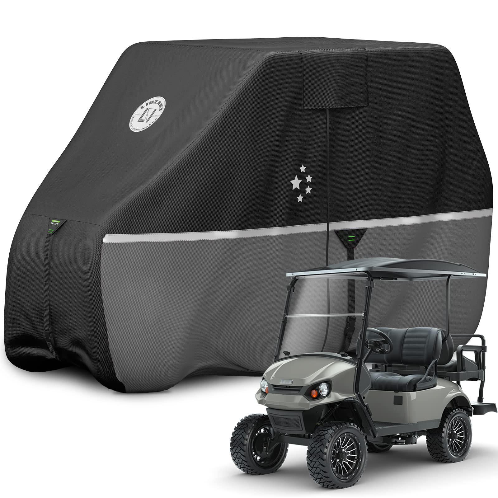 LI LIBZAKI 4 Passenger Golf Cart Cover Fits EZGO, Club Car, Yamaha, 420D Waterproof Windproof Sunproof Outdoor All-Weather Full Cover -Gray