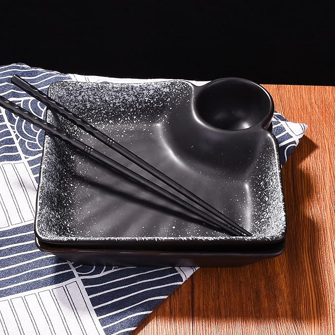 Set de 2 Platos Cerámicos para Dumplings con Compartimento para Salsa miniatura 2