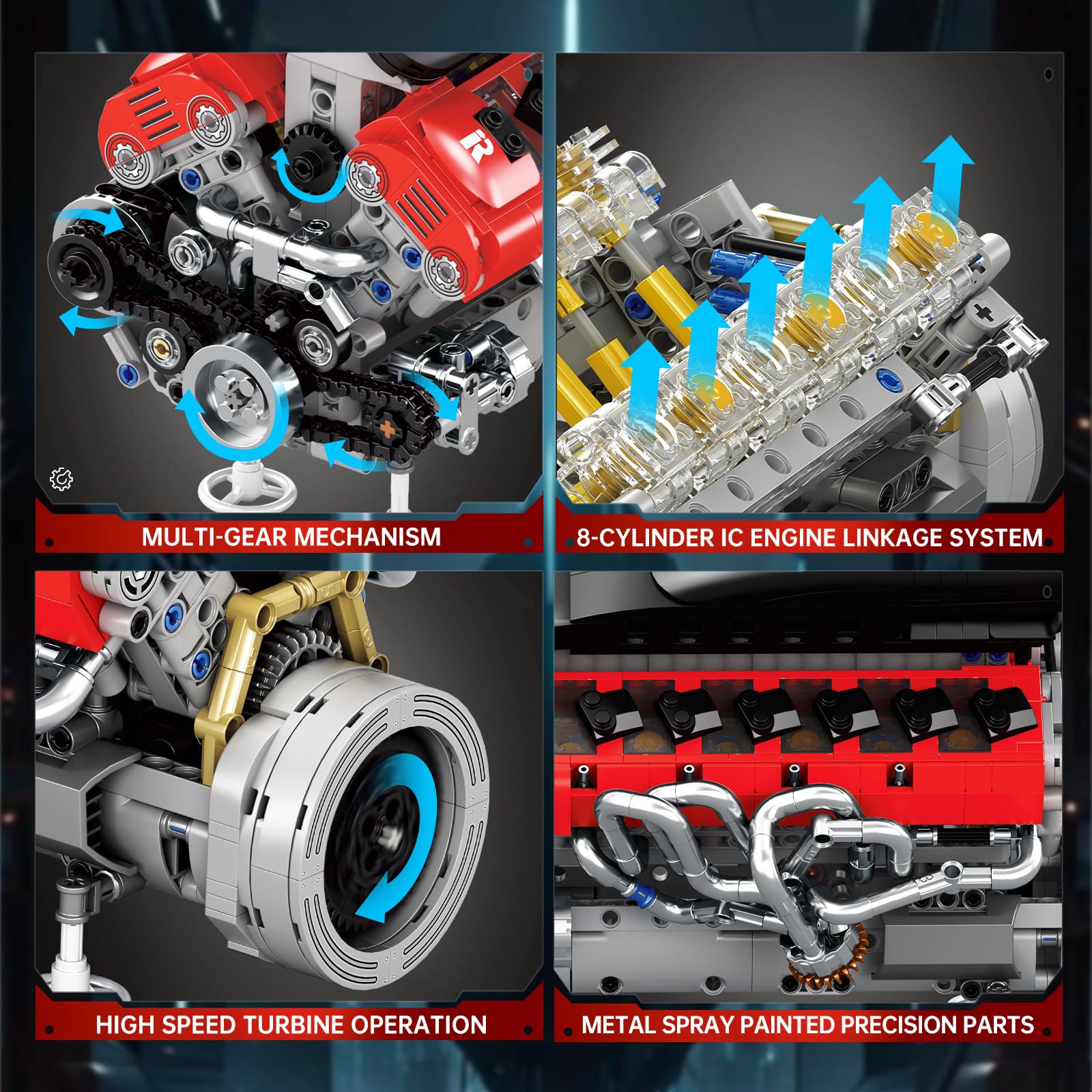 Reobrix Kit de Construction de Moteur V12, Modle de Moteur de Supercar | Modelo de Motor en V A 65°, Set de Construccin Mecnica 33016, Artculo de Coleccin Premium para Adultos, 1240 Piezas