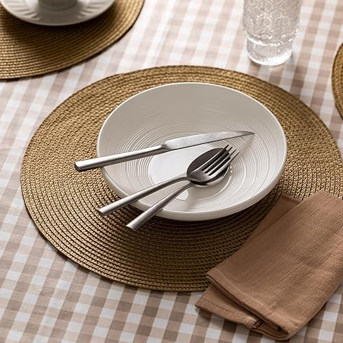 Miniatura 2 de Juego de 8 manteles individuales redondos tejidos de plástico, lavables y lavables para mesa de comedor, resistentes al calor, antideslizantes,