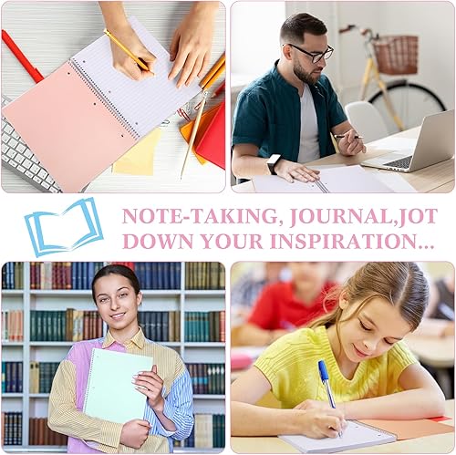 Miniatura 6 de Paquete de 6 cuadernos de espiral de 3 materias de color con cubierta de plástico de polietileno y divisores de 8.5 x 11 pulgadas, impermeable, de