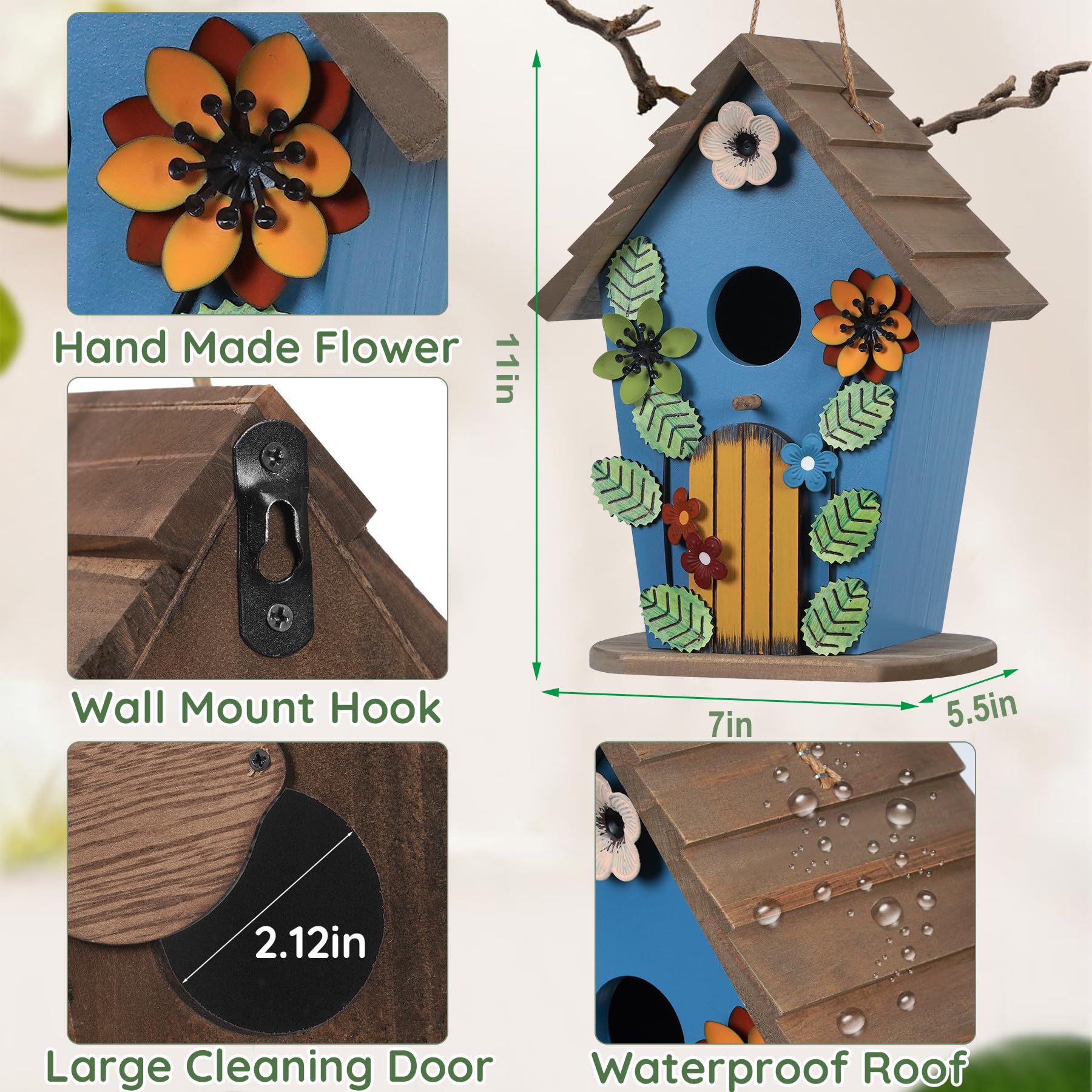Vogelhäuser für den Außenbereich, Holz-Vogelhaus, Vogelnest, Vogelhäuser für den Außenbereich, Vogelhäuschen aus Holz, Heidelhaus für draußen, Vogelgeschenke für Vogelliebhaber