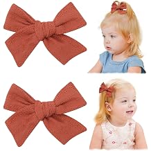 Jollybows 2pcs 3.2" Hair Bows Clips for Baby Girl Christmas Toddler Pigtail Bows Neutral Linen Hair Clip -Brick Red