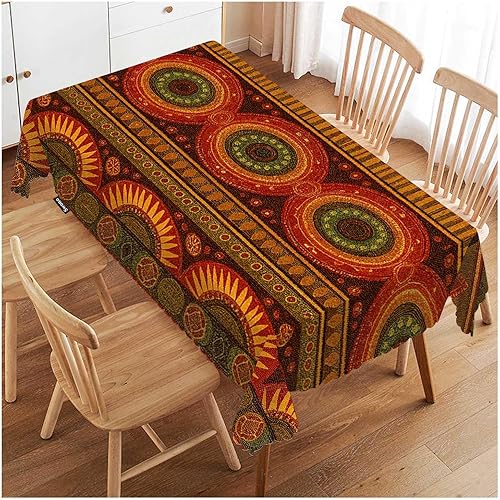 Swono Mantel con diseño tribal y geométrico étnico, rayas africanas, color rojo, 50 x 72 pulgadas, para mesas rectangulares, bufé, fiestas, café,