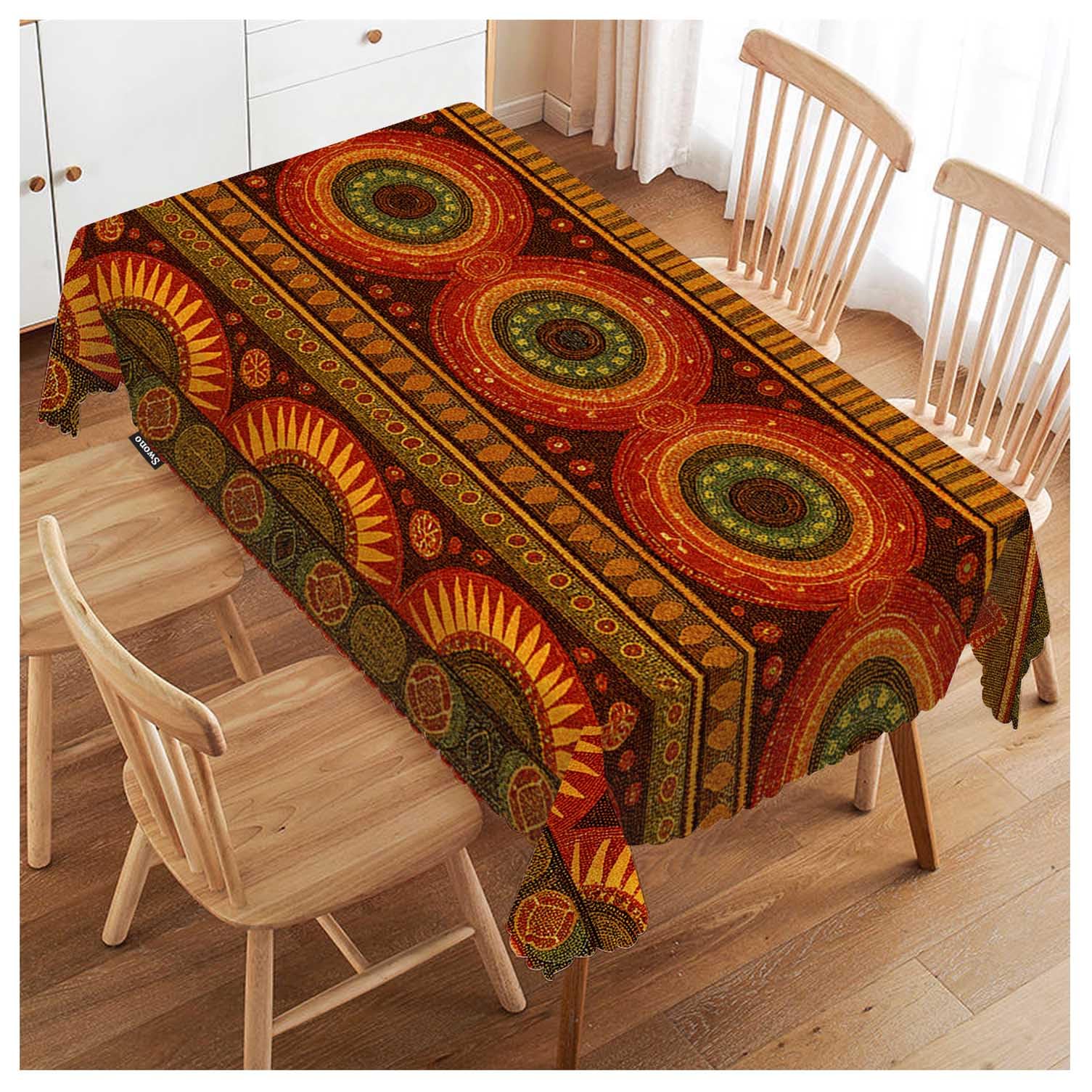 FJQWKLF Tribal Pattern Table Cover Ethnic Geometric African Stripes Red 50x72 Inch Table Cloth for Rectangle Tables Buffet Parties Coffee BBQ and Dinning Tablecloth