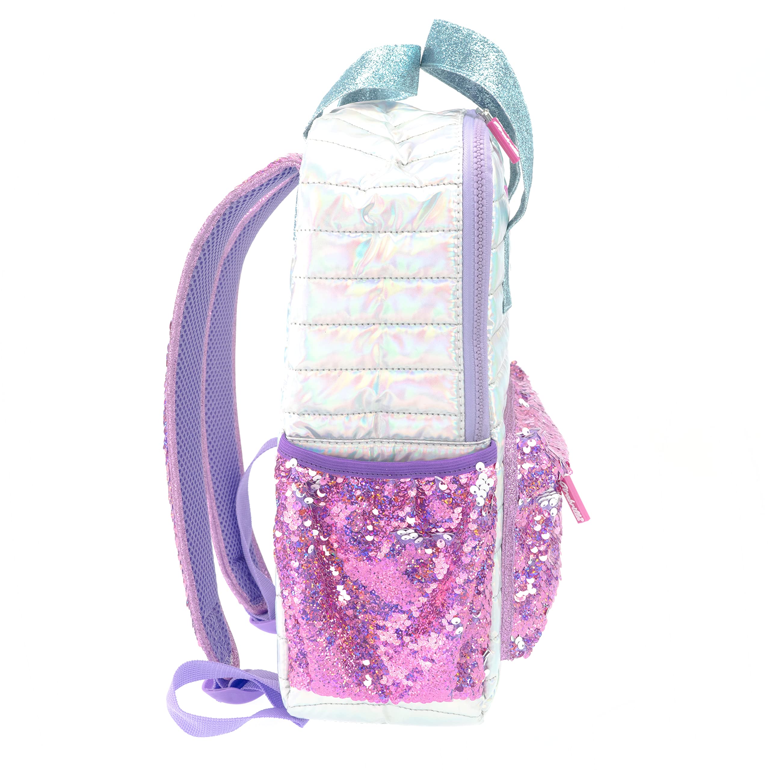 Girabrilla Nice Group Zaino da Scuola Puffer Glam per Bambine, con Tasche in Paillettes Reversibili e Colore Rosa