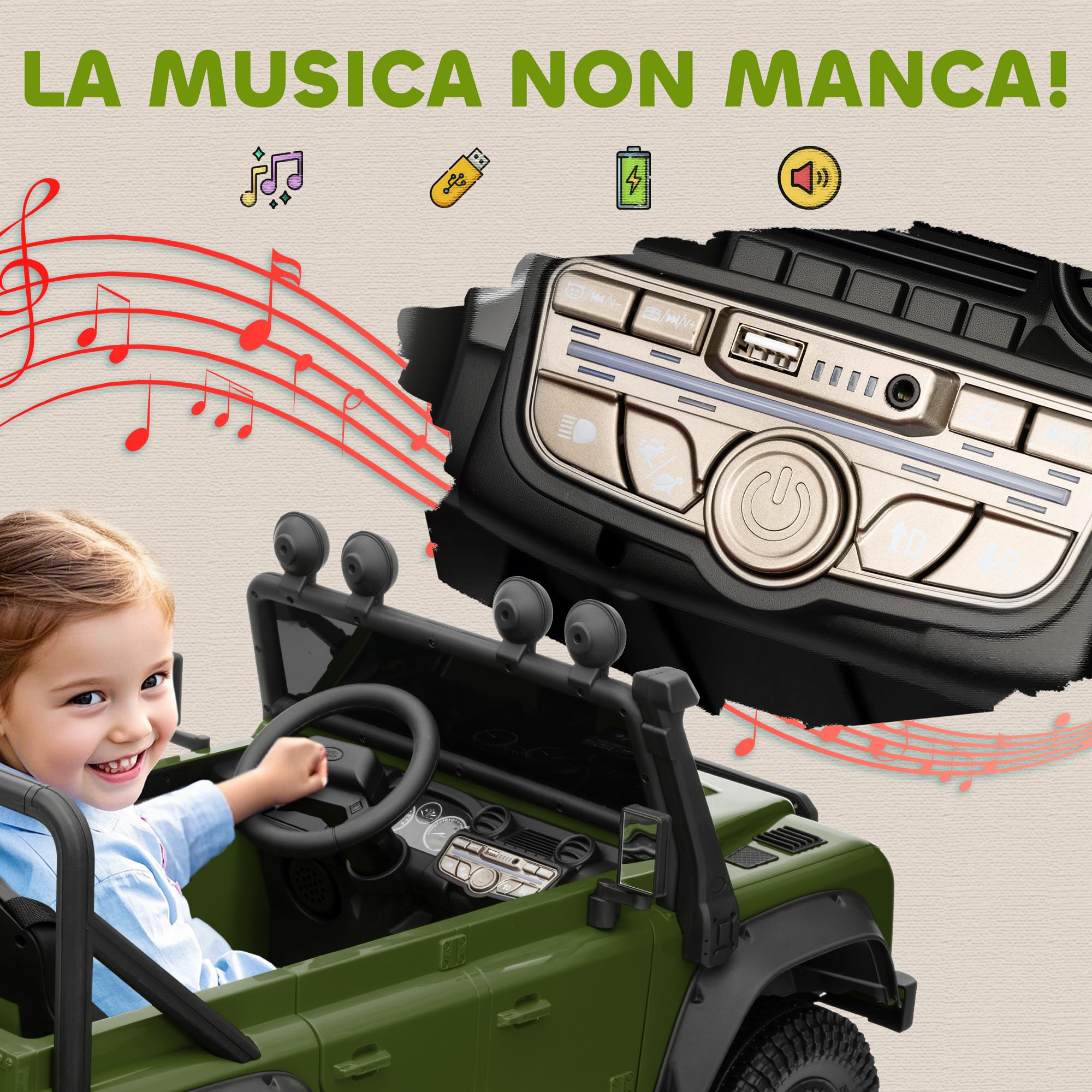 AIYAPLAY Macchina Elettrica per Bambini 3-8 Anni 12V Fuoristrada Land Rover 110SVX, 3-5km/h Auto Elettrica per Bambini con 2 Motori, Sospensioni, Telecomando, Musica, Fari, Cintura e Clacson, Verde