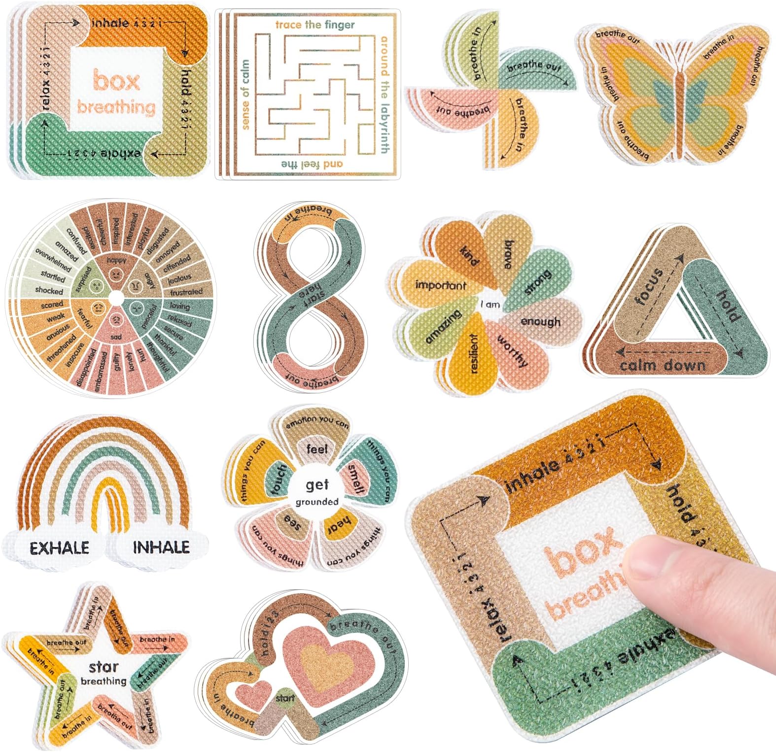 Sensory Strips for Anxiety Calming Stickers, 36Pcs 2 Textured for Mood Calming, Breathing Mindfulness Fidget Sticker for Adult Teen, Anxiety Relief at Office & Classroom Desk