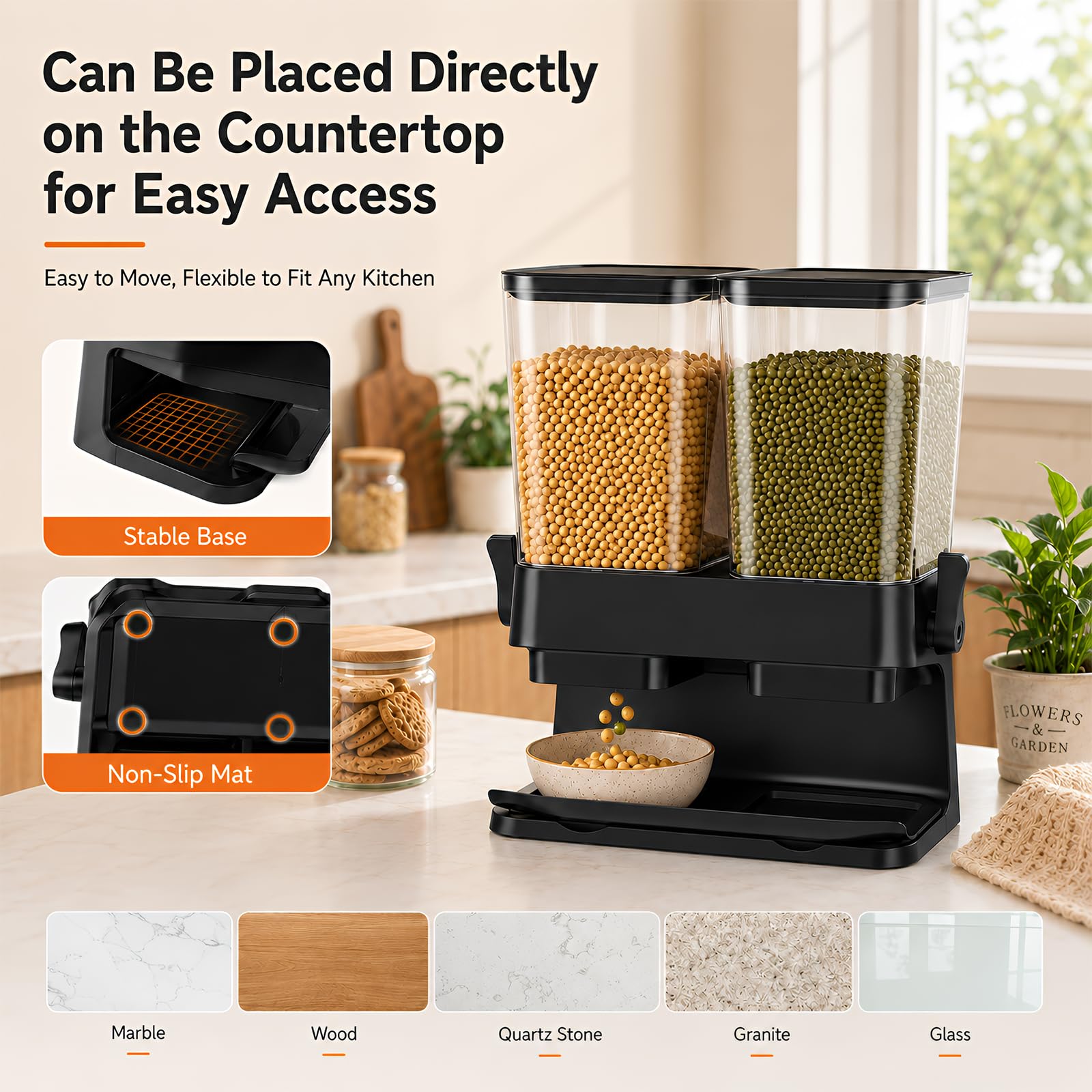 3L Große Müslispender mit Doppelbehälter, Cornflakes Spender aus ABS+PS, Cornflakes Behälter mit Deckel, Aufbewahrungsbox Küche Organizer für trockene Lebensmittel, Reis, Kaffeebohnen