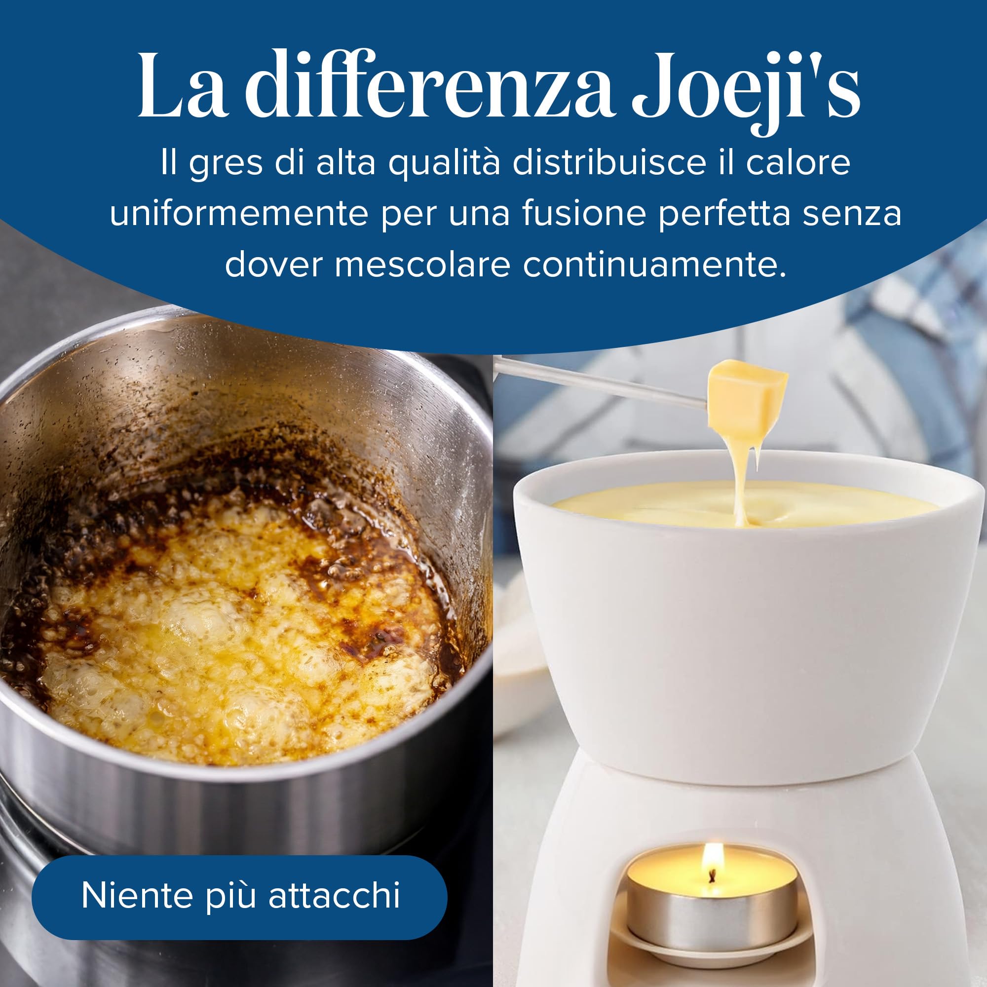 Ceramica Fonduta Set con Candela e Forchette - Set Regalo per Fonduta Riscaldato