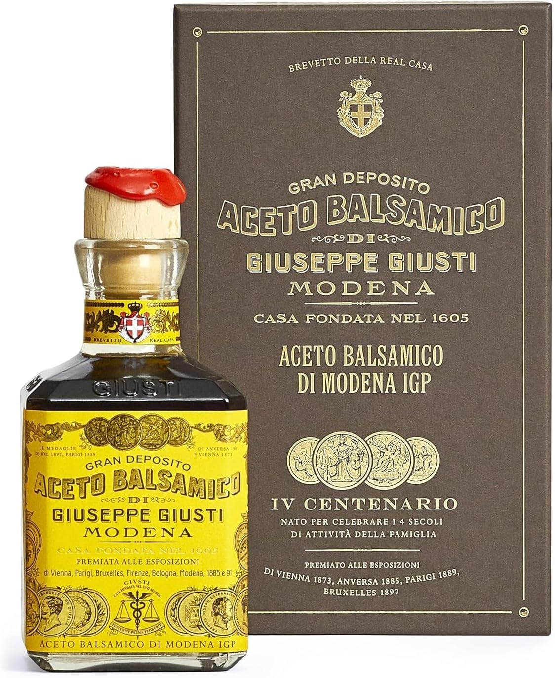Giusti Balsamic Vinegar of Modena IGP – Extra Thick & Rich Aceto Balsamico di Modena, Matured in Traditional Aging Casks - 4 Gold Medals, Made in Italy, in Gift Box - 8.45 fl oz (250 ml) - Pack of 1