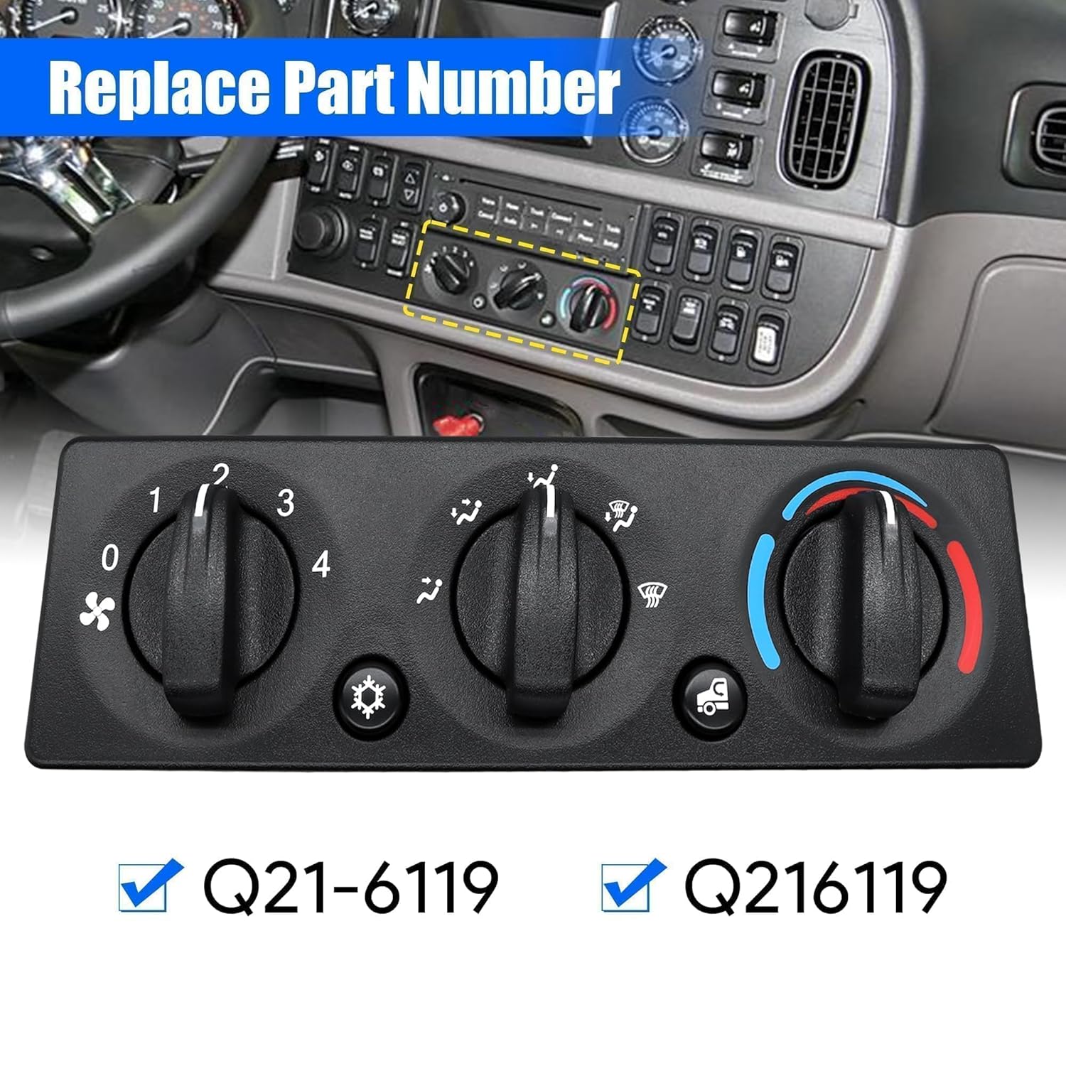 HVAC A/C Heater Climate Control Module Panel Switch Compatible with Peterbilt Trucks 337 348 389 AC Control Panel Climate Control Module Replace Q216119 Q21-6119