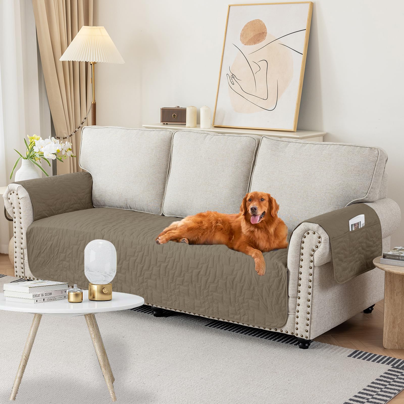 Copridivano 3 Posti Ystyle Con Braccioli – Impermeabile, Antiscivolo, Trapuntato, Rosso, Perfetto Per Cani E Famiglie