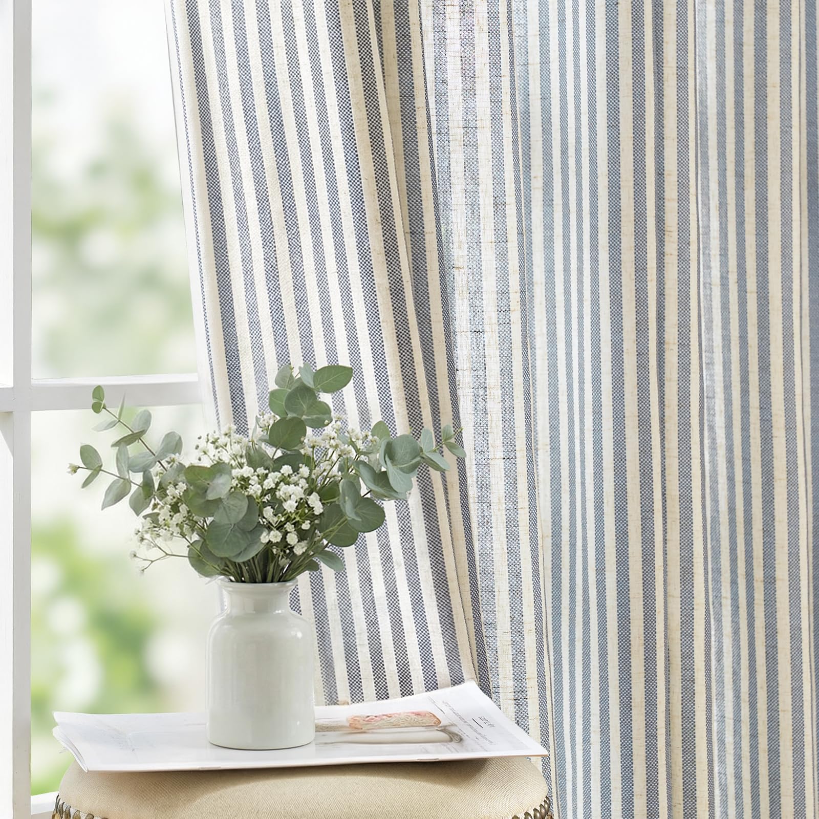 Amazon.com: jinchan Linen Curtains for Living Room Blue on Beige