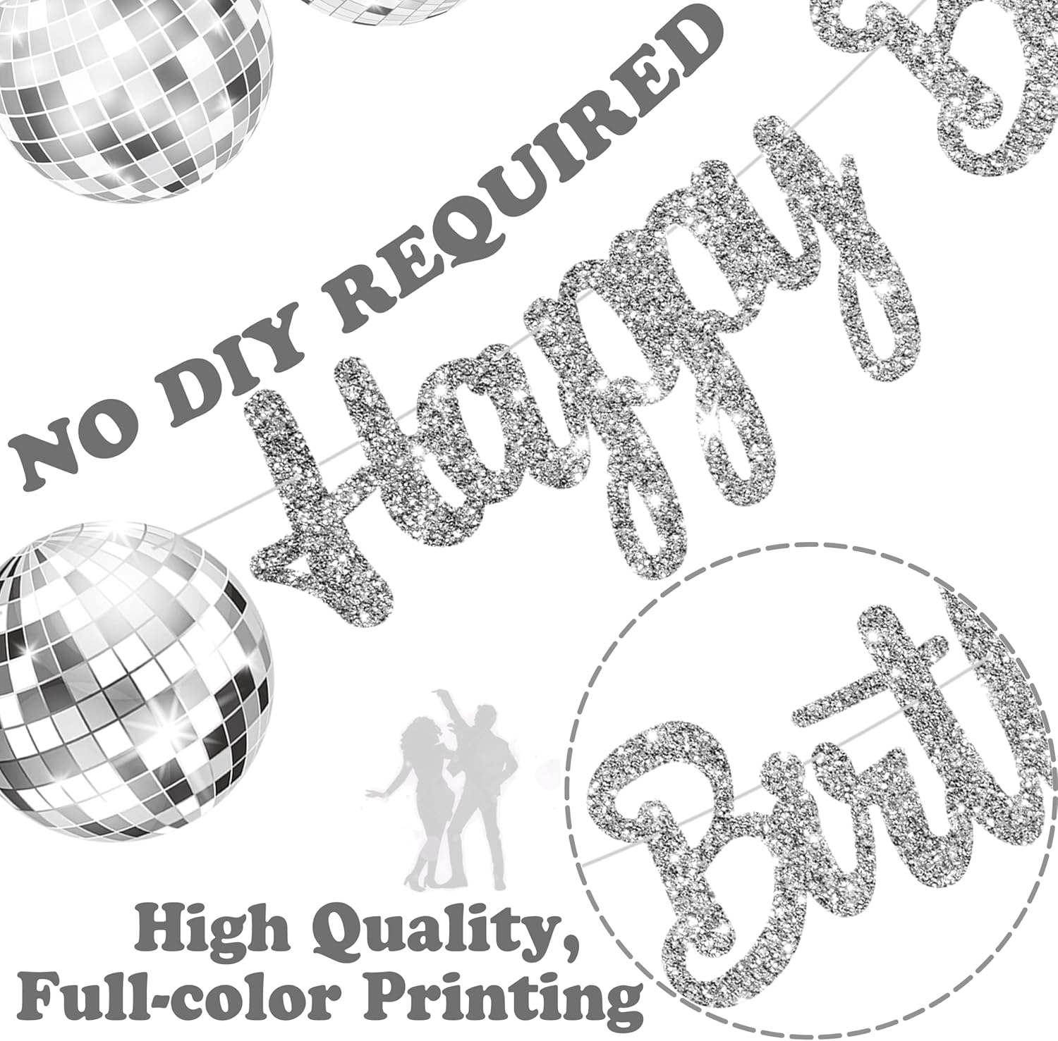 C L cooper life Disco Ball Birthday Party Decorations 3Pcs Sliver Glitter Happy Birthday Party Disco Ball Cutout Banners for 70s Disco Party Decorations Disco Fever Party Supplies, Silver - Image 5