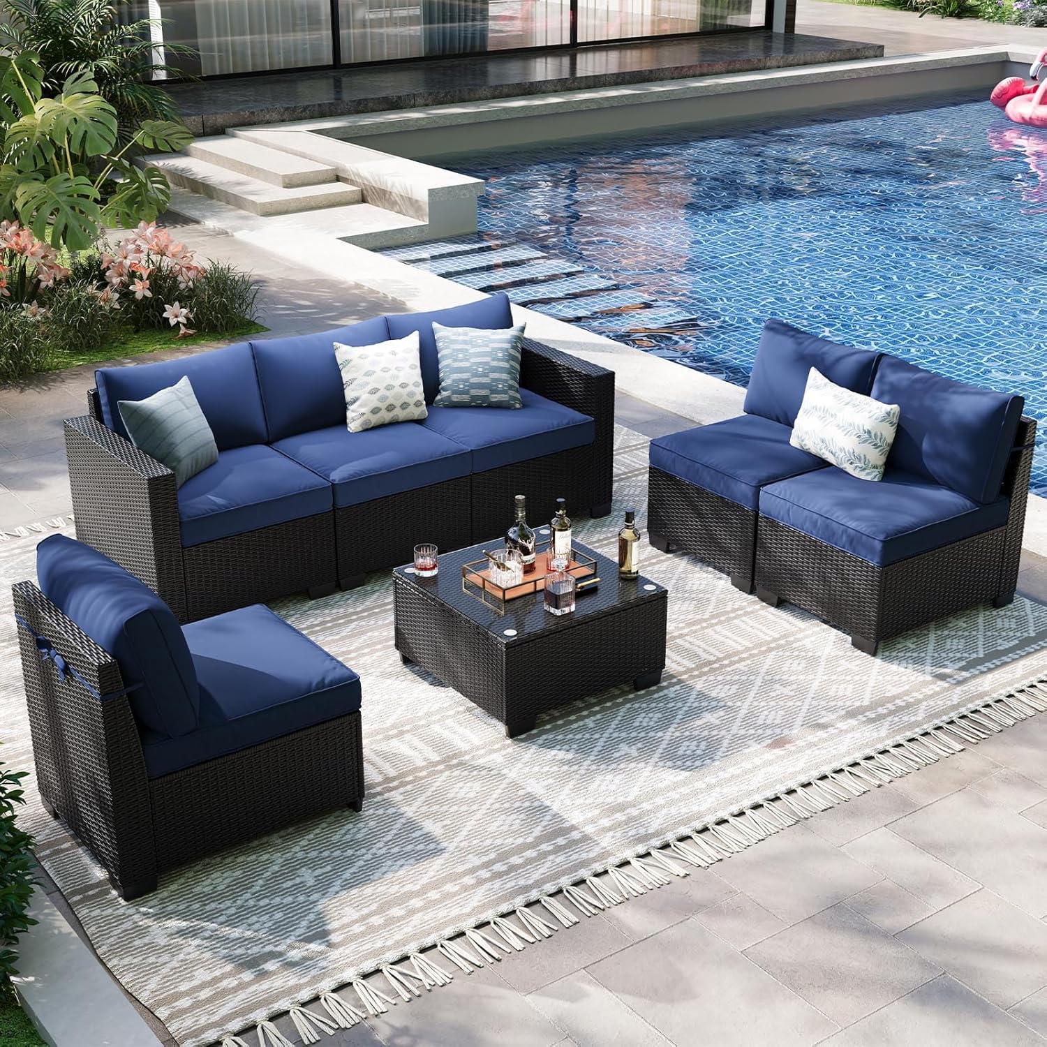 7 Pieces Outdoor Patio Furniture Set, Outdoor Sectional Furniture Set, All-Weather PE Rattan Wicker Sofa with Cushions for Balcony, Deck, Garden
