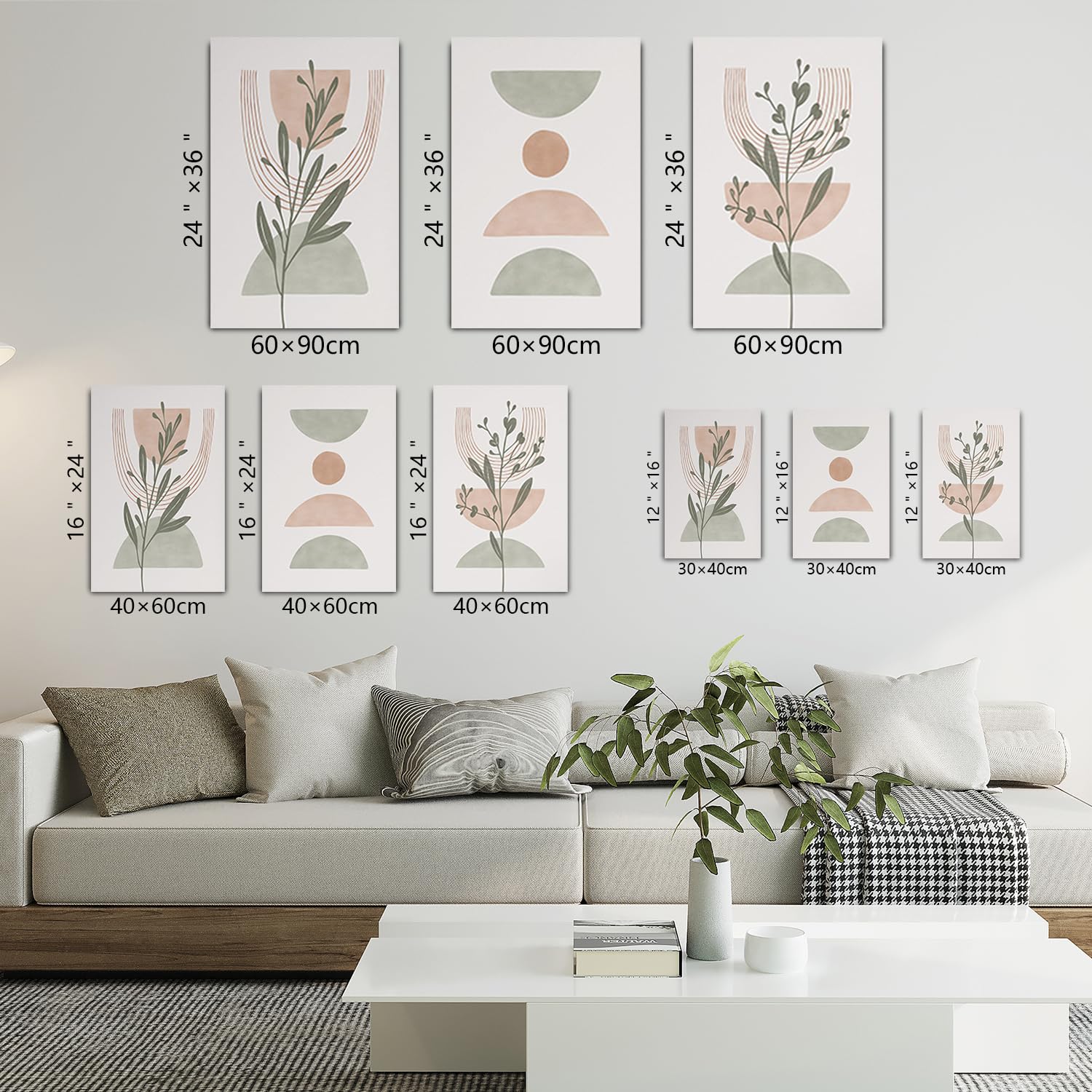 WADBTP Set di poster in stile bohémien, moderno per camera da letto, soggiorno, decorazione da parete, poster, piante, decorazione per la casa astratta, senza cornice (stile 4,60 x 90 cm*3