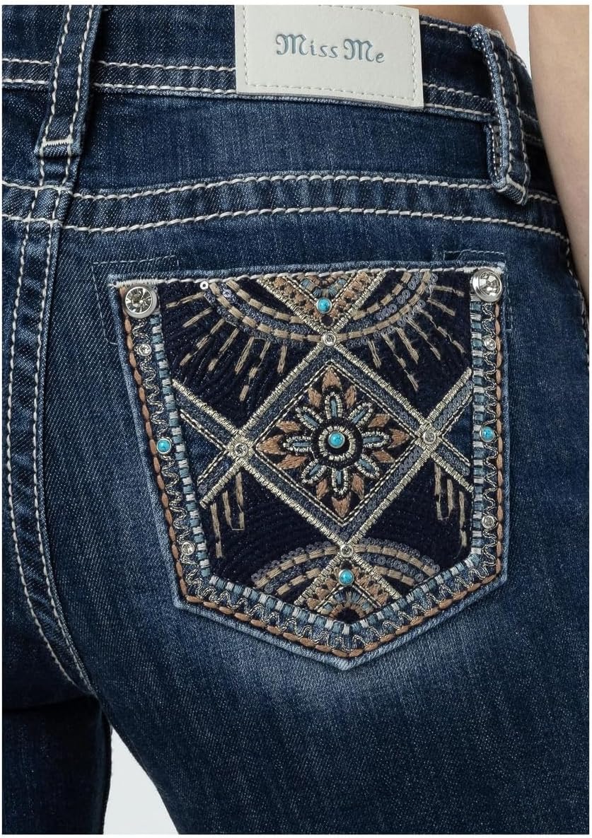 Miss Me Women's Mid Rise Floral Scene Bootcut Jeans