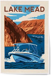 Lantern Press Lake Mead, Boat (12x18 Art Print, Travel Poster Wall Decor)
