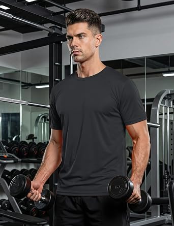 KEFITEVD Men's Quick Dry Stretchy T-Shirt Summer Thin Sports Tee Casual Lightweight Short Sleeve Tops