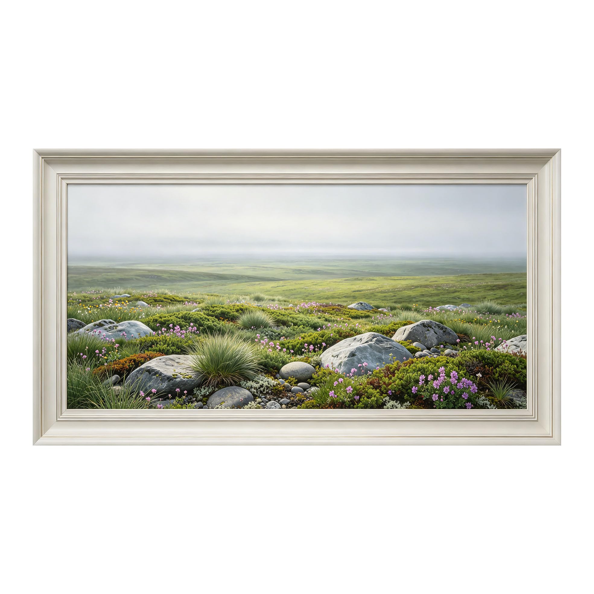 Yzpallescene 3D Framed Wall Art 50cm×100cm Panoramic Meadow Mountain Landscape Realistic Watercolor Prints Artwork for Living Room Bedroom Office