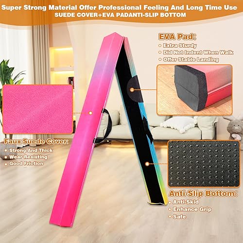 Miniatura 23 de MARFULA Viga de gimnasia plegable de 6 pies, 8 pies y 9 pies, haz de equilibrio de espuma – Extra firme – Cubierta de gamuza – Parte inferior verde