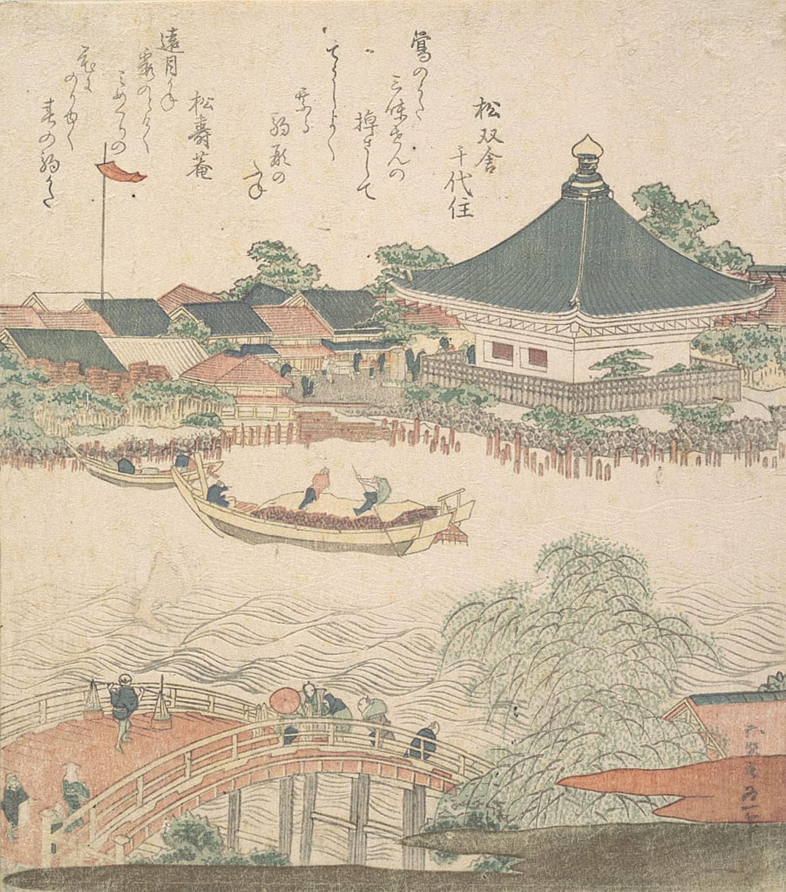 ARTXLXXBN Famous Prints Artwork Pictures Poster Painting Art River Scene with Bridge in Foreground by Katsushika Hokusai Artwork Landscape Pictures for Home Decor 60x90cm