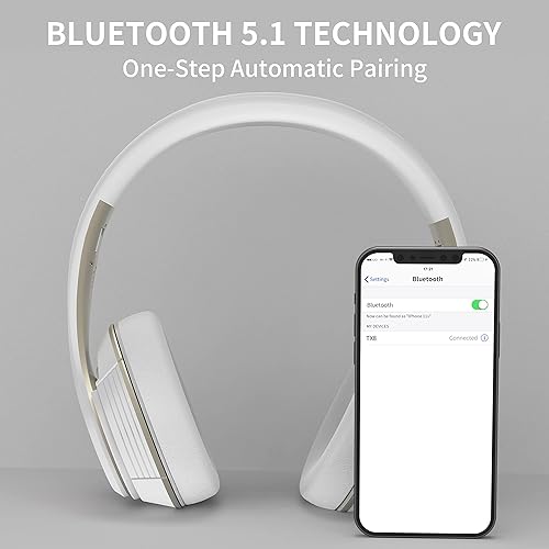 Miniatura 8 de Riwbox Auriculares Bluetooth TX8, auriculares sobre la oreja, estéreo de alta fidelidad, con control táctil y micrófono, orejeras suaves,