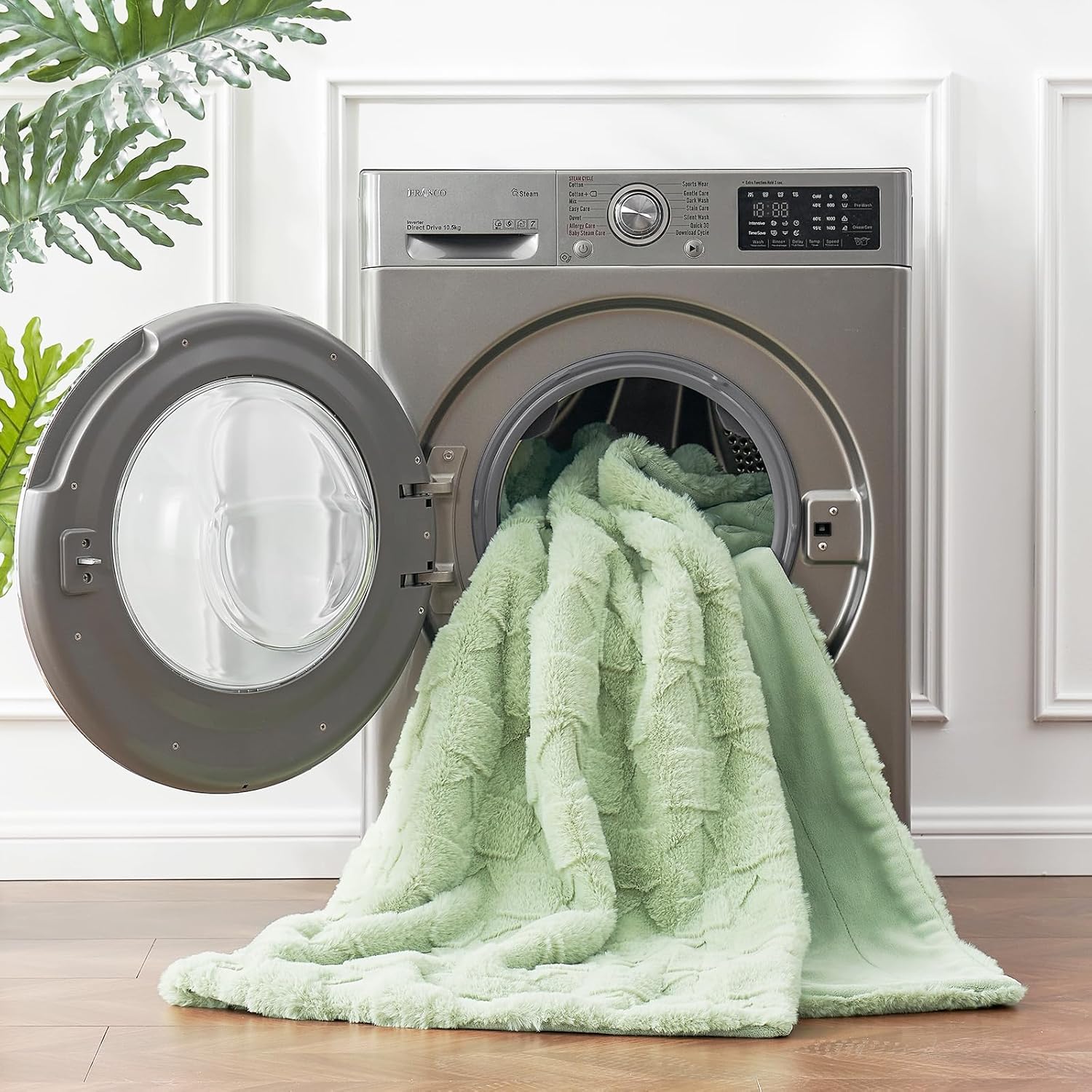 Cozy Bliss Faux Fur Textured Throw Blanket for Bed Super Soft Fuzzy Checkered Couch Blanket Gift for Women Premium 3D Jacquard All Season Use Sage Green Geom 60"*80" - Image 7