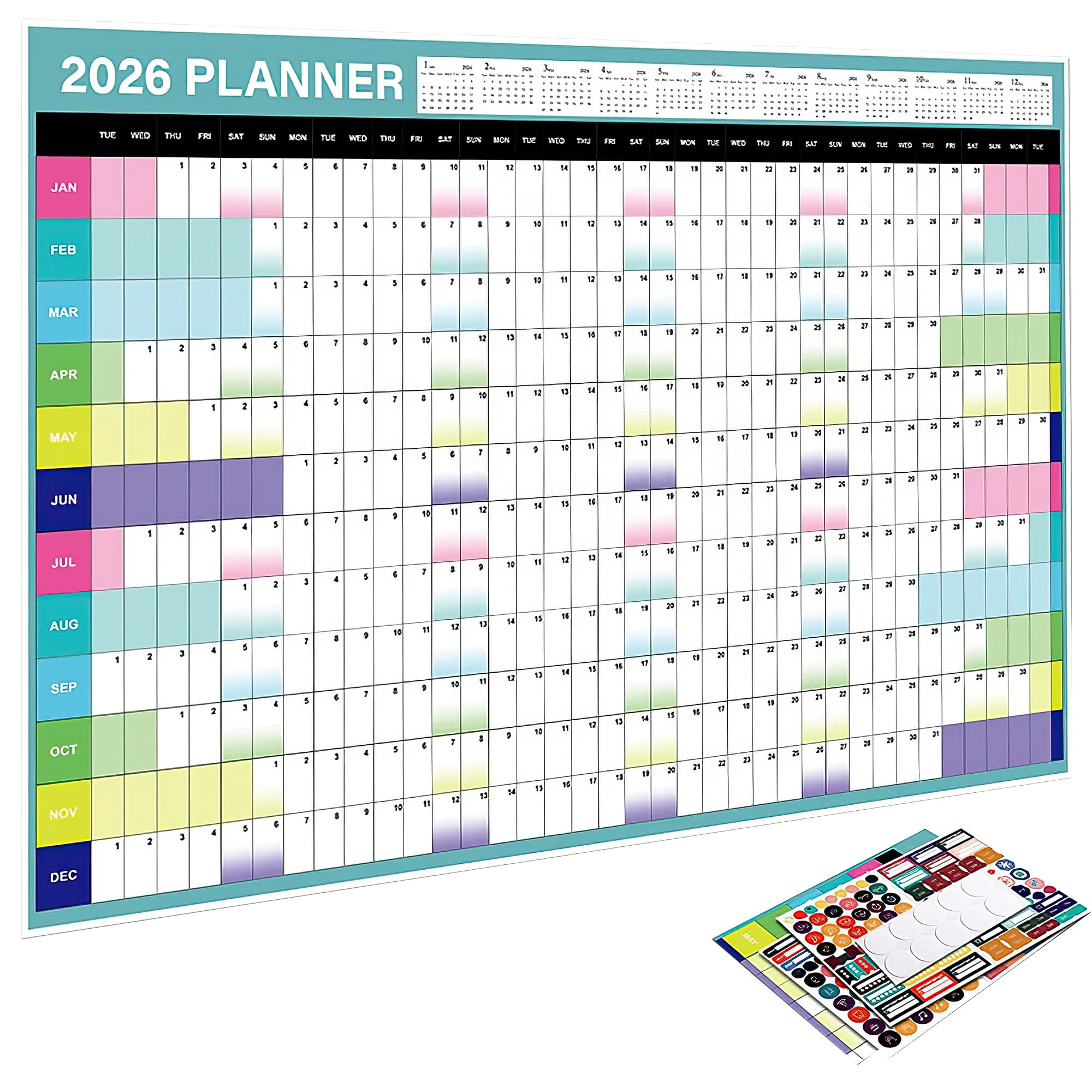 Agenda de pared 2026 A1, calendario anual grande de enero a diciembre de 2026, 88 x 58 cm, color Morandi, vacaciones y fines de semana destacados, espacio extra para notas