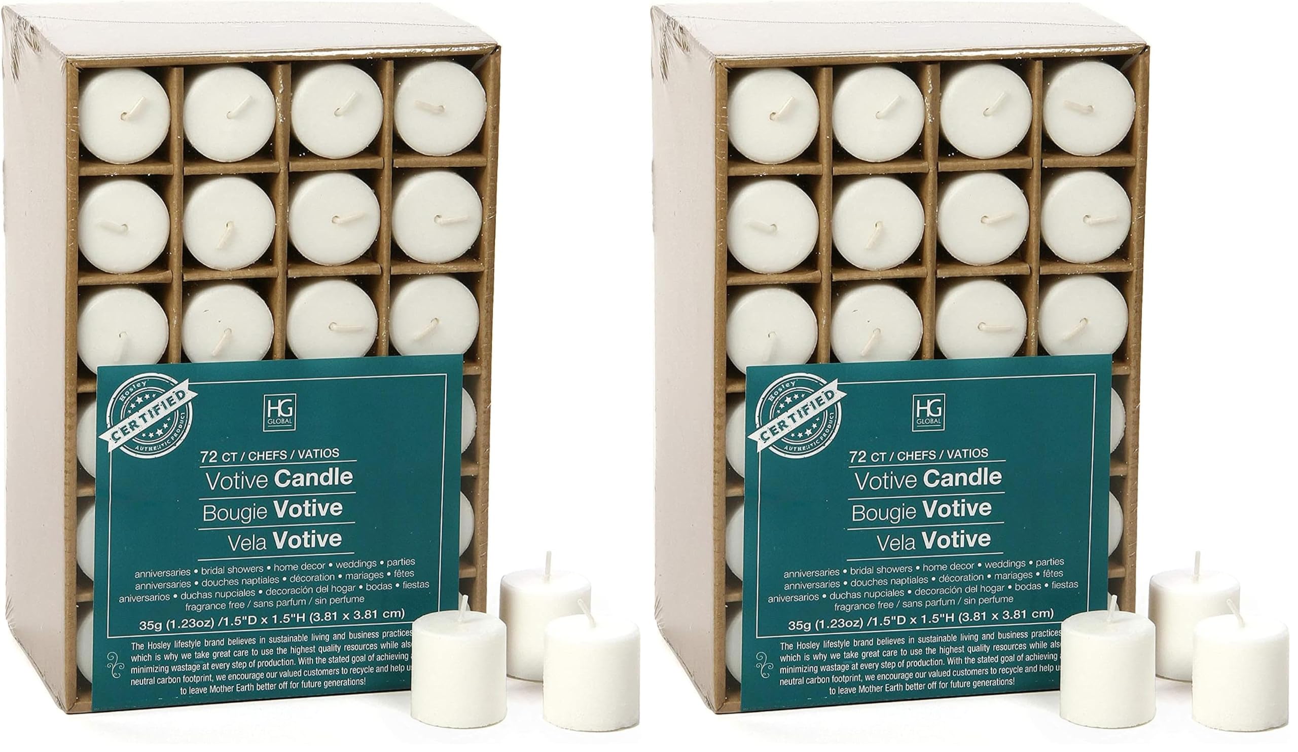 Hosley Unscented White Votive Candles, 144-Pack – Clean-Burning, Long-Lasting 10-12 Hour Burn – Ideal for Weddings, Home Décor, Spa, Events – Bulk Value for Versatile Use