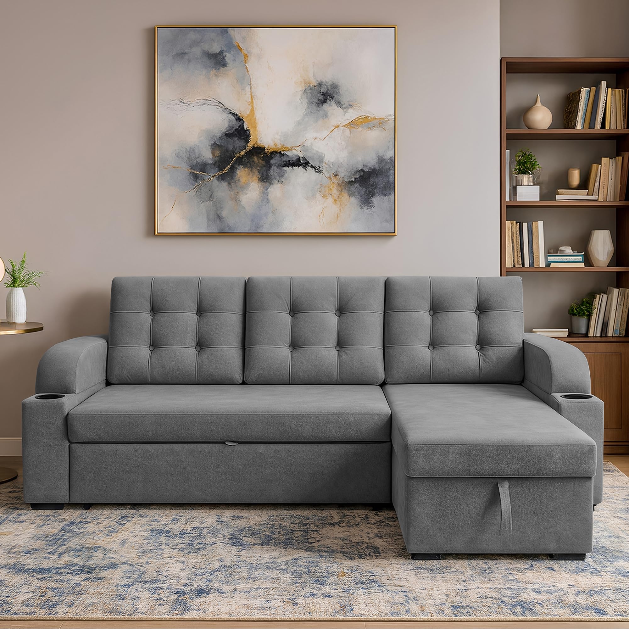 Casaliving Grance RHS 4 Seater Corner Sofa Cum Bed for Living Room with Storage (Dark Grey Fabric) Premium Fabric Sofa-image-34