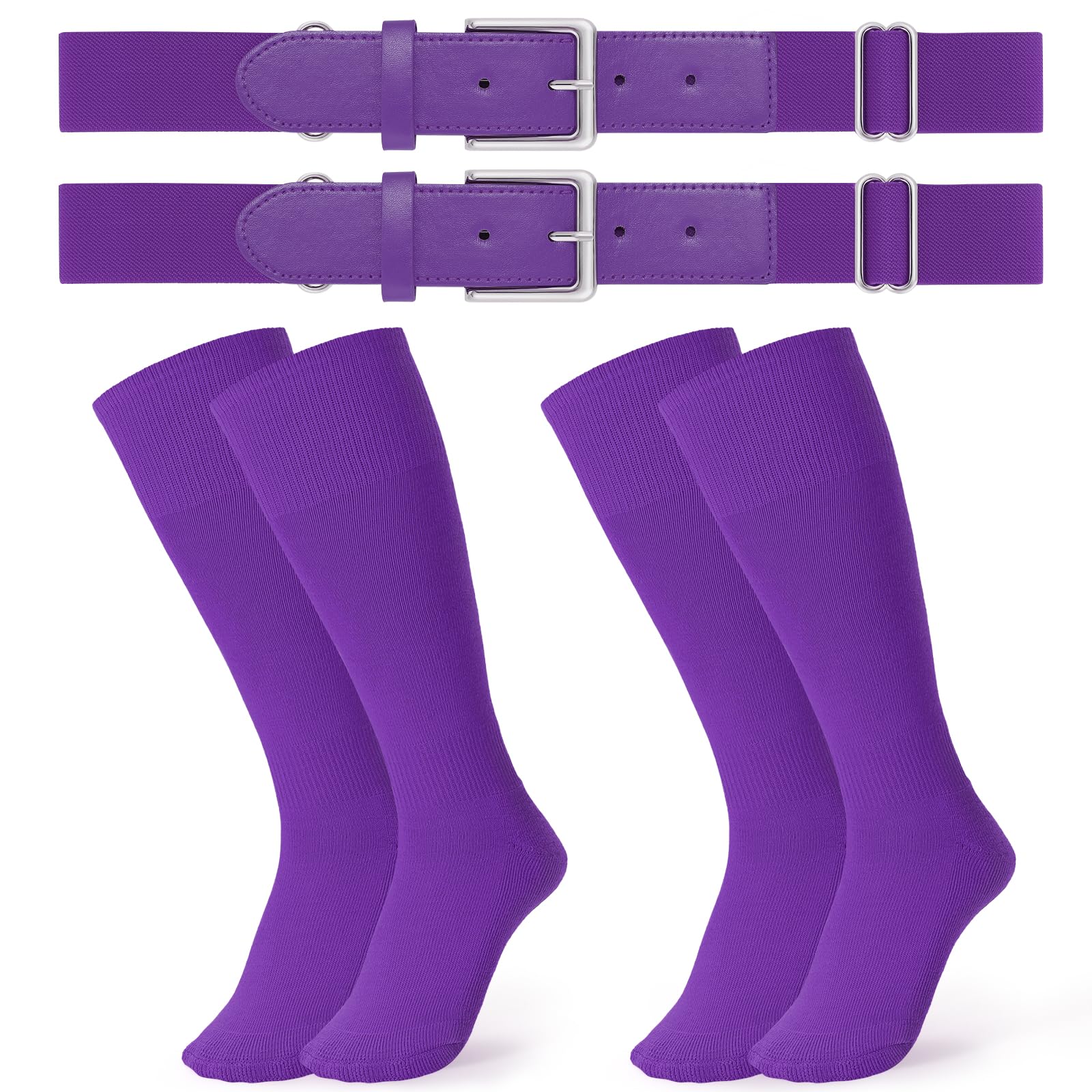 JASGOOD 2 Pack Baseball Socks and Belt Combo Set Softball Socks and Belts Elastic Waist Belt for Youth and Adult Boys