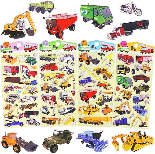 Calcomanías 3D para vehículos hinchados para niños pequeños, 4 hojas reutilizables de espuma para automóviles y camiones para niños, lindas