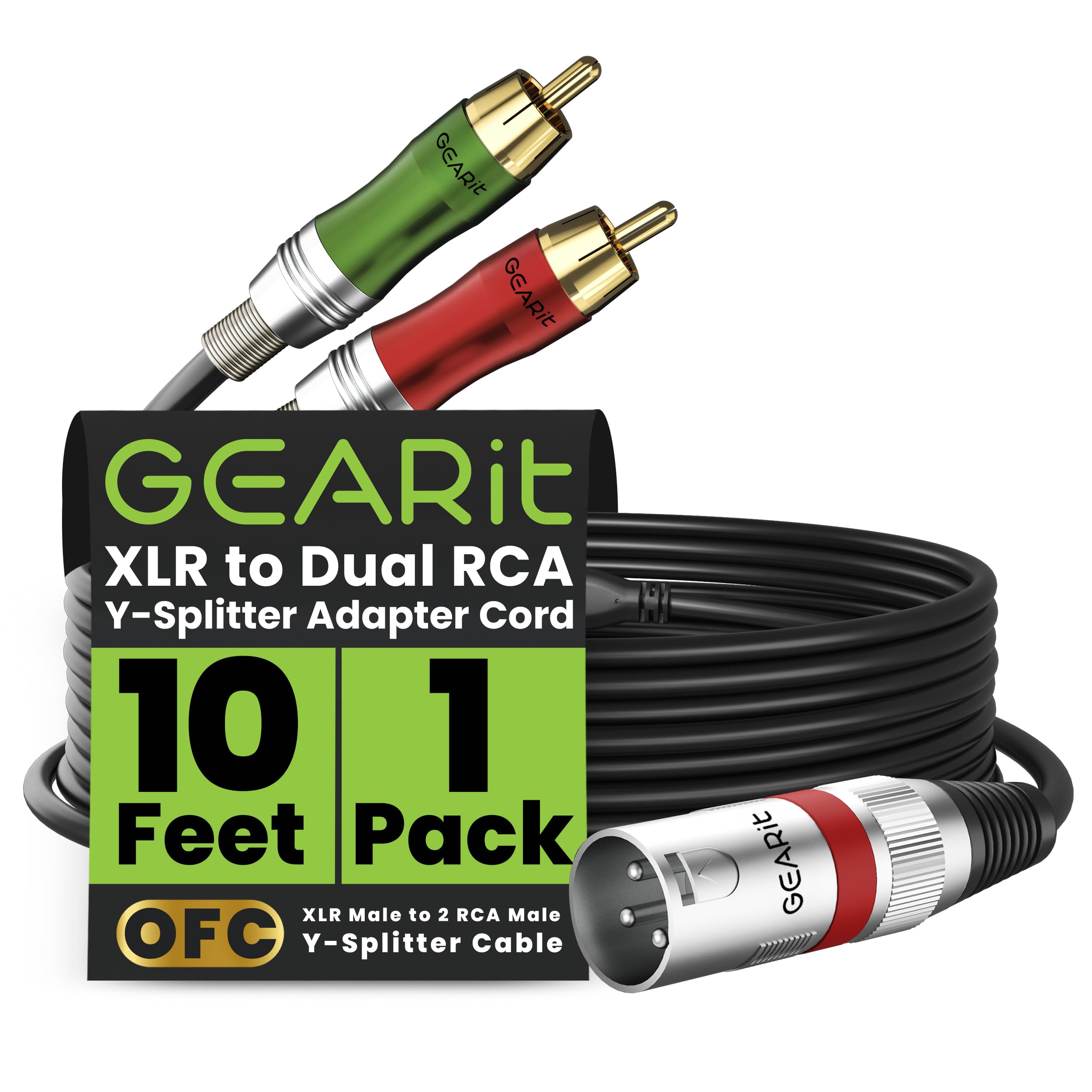 GEARit XLR Male to 2 RCA Male Y-Splitter Cable (10ft) Dual 2 RCA to 1 XLR Male to Male - Unblance Plug for Home Theater Mixers Amplifiers Hi-Fi