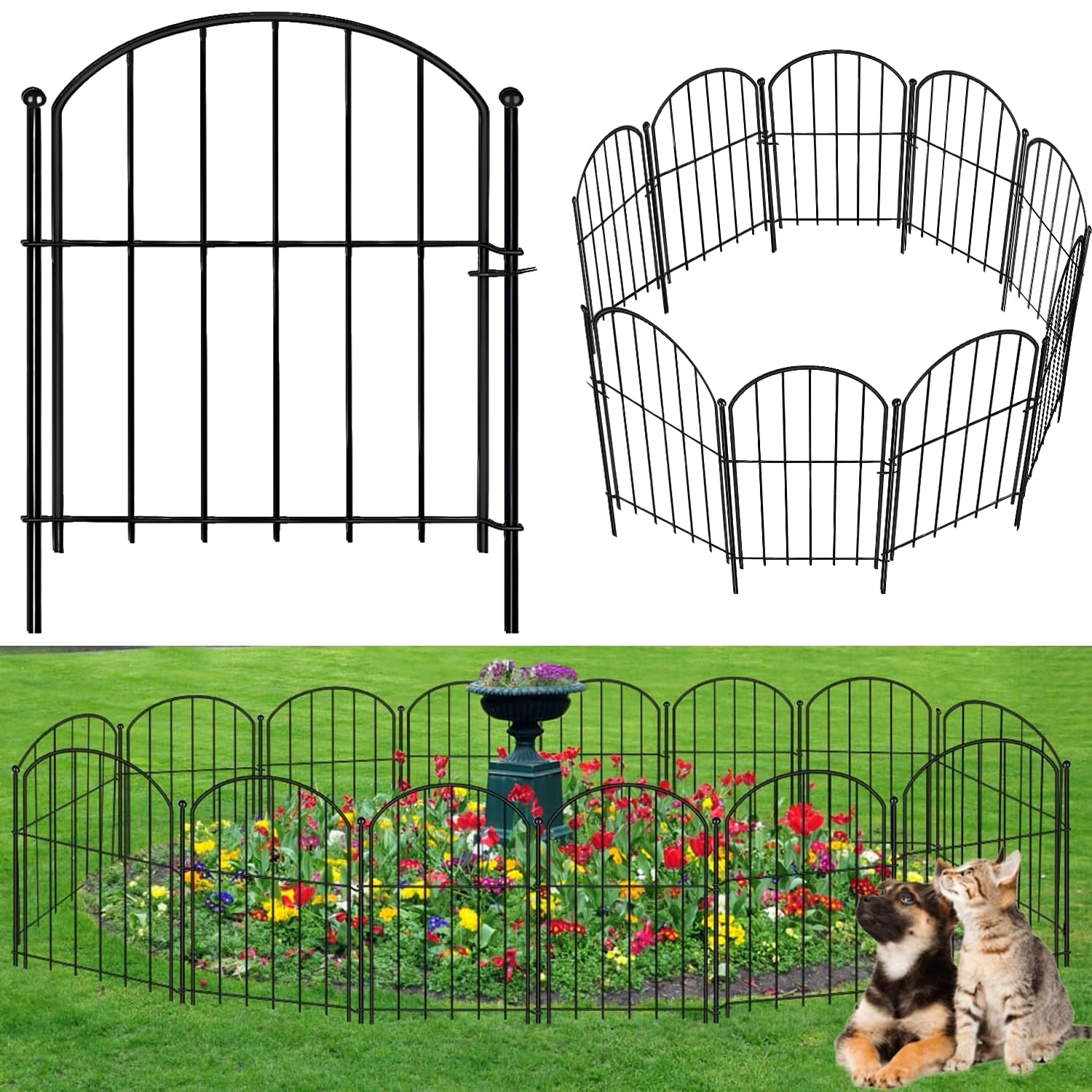 WHATOOK Garden Fence 10 Pcs, Decorative Metal Fencing 31cm(W) × 41cm(H), Garden Fencing Panel Border for Flower Bed, Yard, Animal Barrier